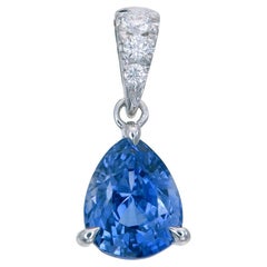 Orloff of Denmark, Cornflower Blue Sapphire Diamond Pendant, 14 Karat White Gold