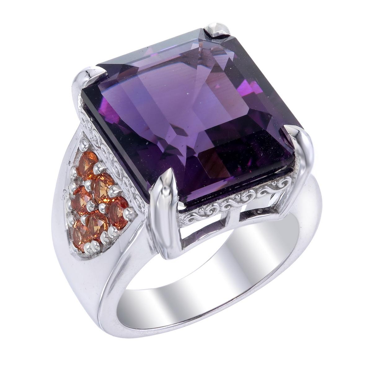 Orloff of Denmark; 16.91 carat Amethyst Sterling Silver Ring set with twelve Fancy Yellow Sapphires.

This piece has been fashioned out of 925 sterling silver, and features a 16.94 carat deep purple amethyst gem held by a claw setting of four sharp