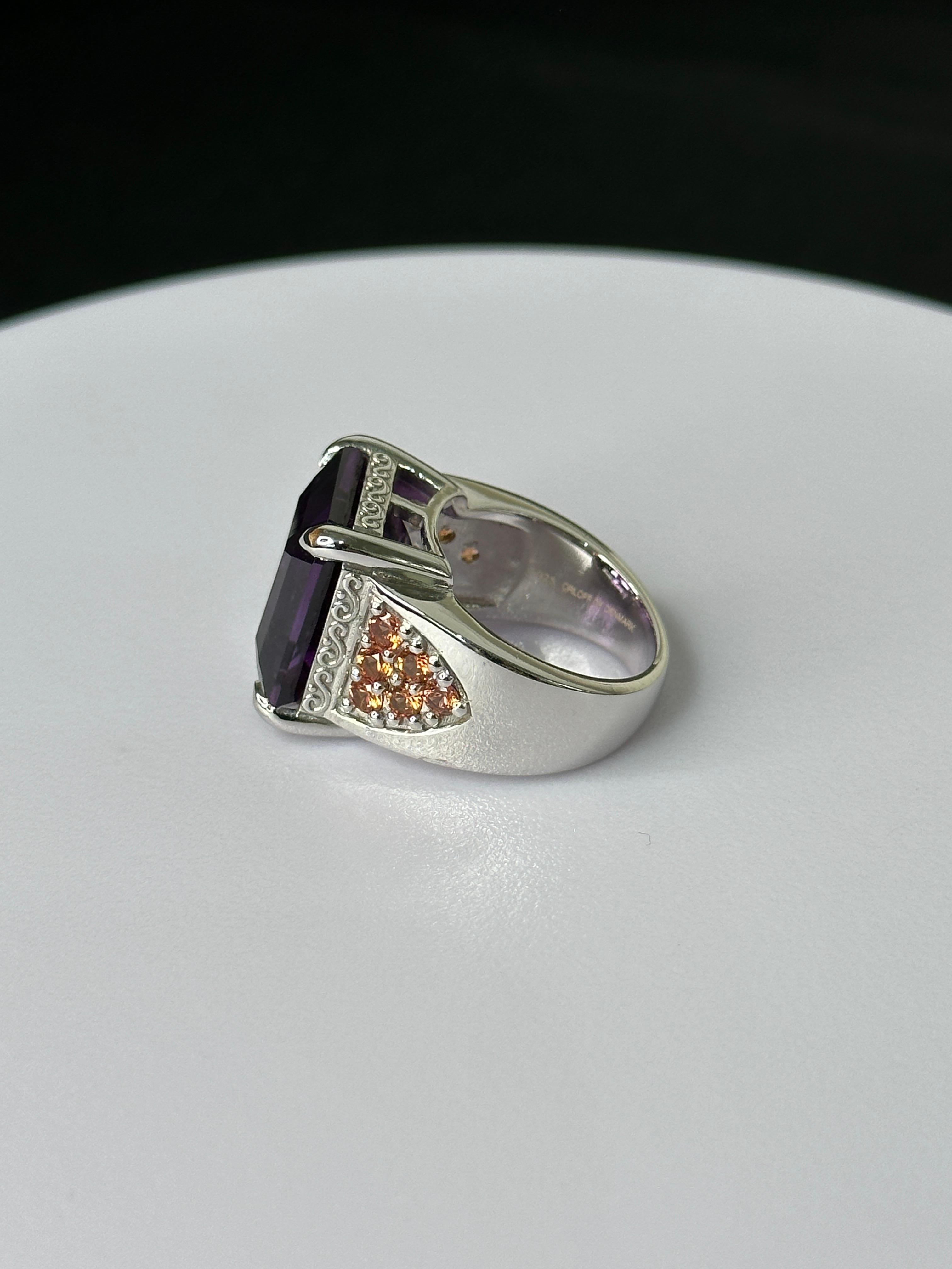 Octagon Cut Orloff of Denmark, Deep Amethyst & Sapphire Ring set in 925 Sterling Silver