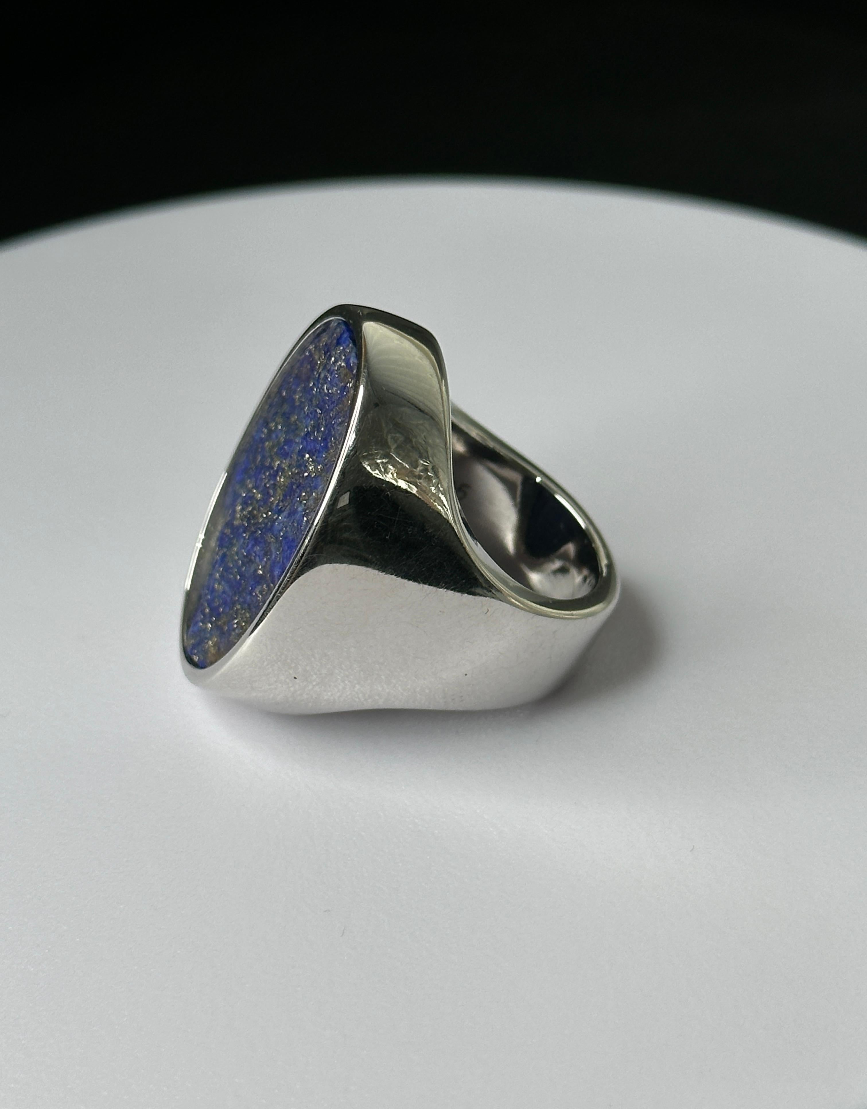 Oval Cut Orloff of Denmark, Extraordinary 41 carat Lapis Lazuli Sterling Silver Ring  For Sale
