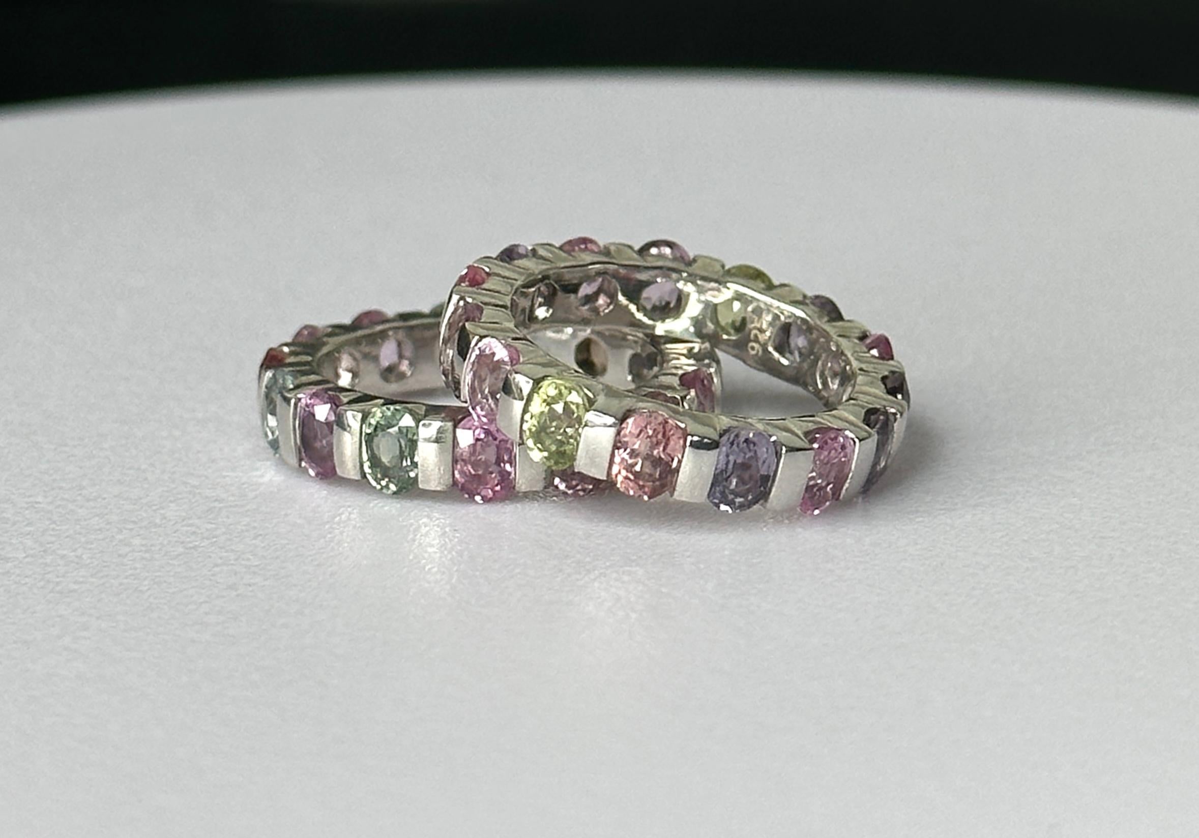 Mixed Cut Orloff of Denmark, Fancy Sapphire Eternity Band forged in 925 Sterling Silver For Sale