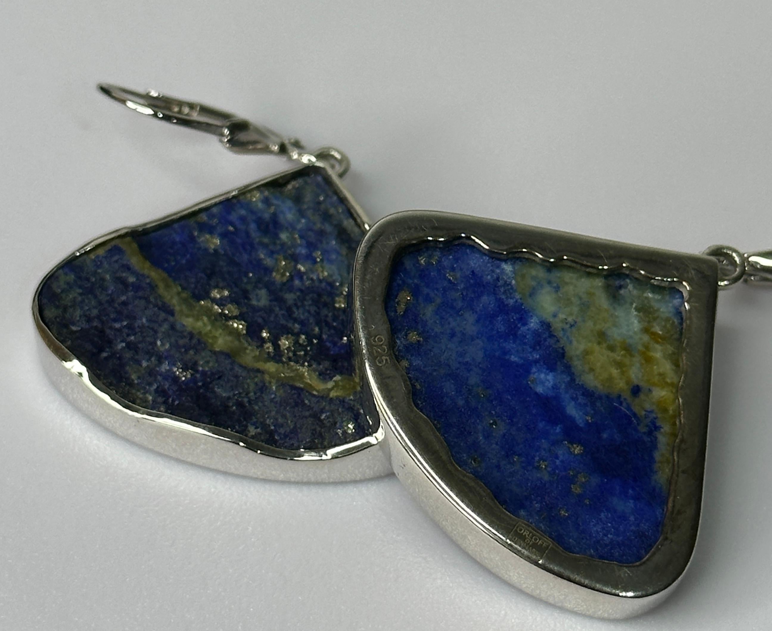 Uncut Orloff of Denmark, Gorgeous Lapis Lazuli 925 Sterling Silver Earrings