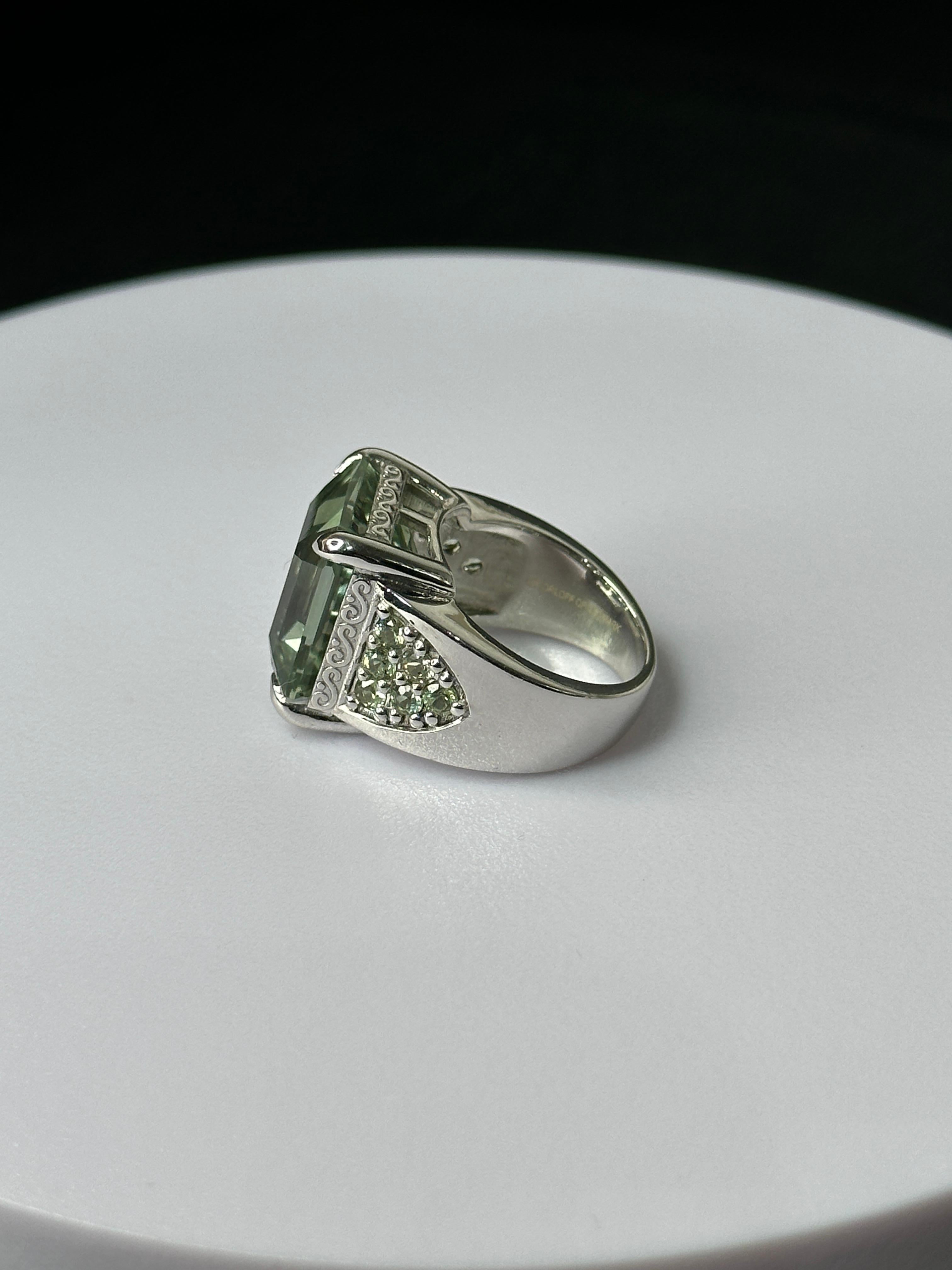 Contemporary Orloff of Denmark, Green Amethyst & Sapphire Ring set in 925 Sterling Silver