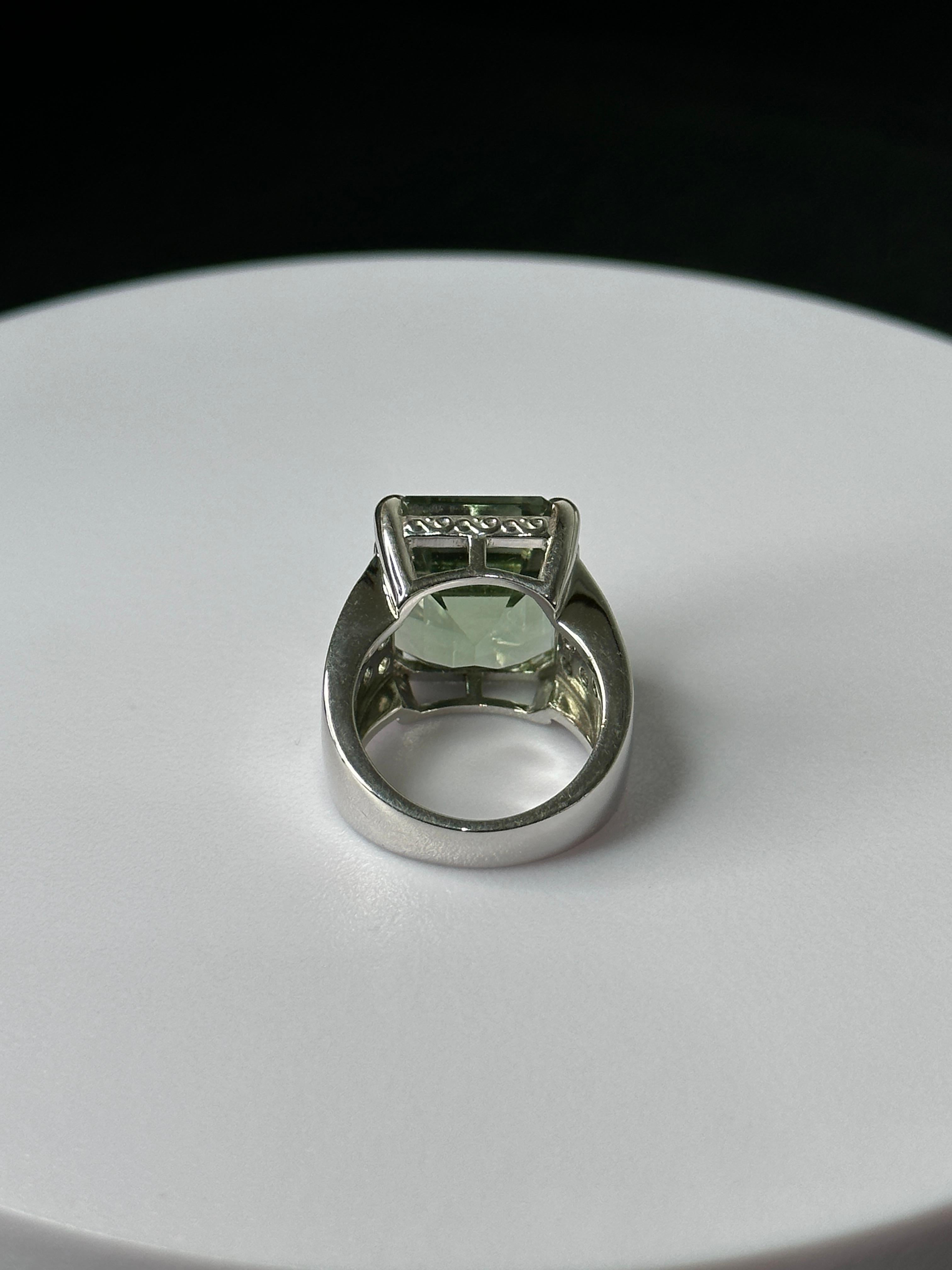 Octagon Cut Orloff of Denmark, Green Amethyst & Sapphire Ring set in 925 Sterling Silver