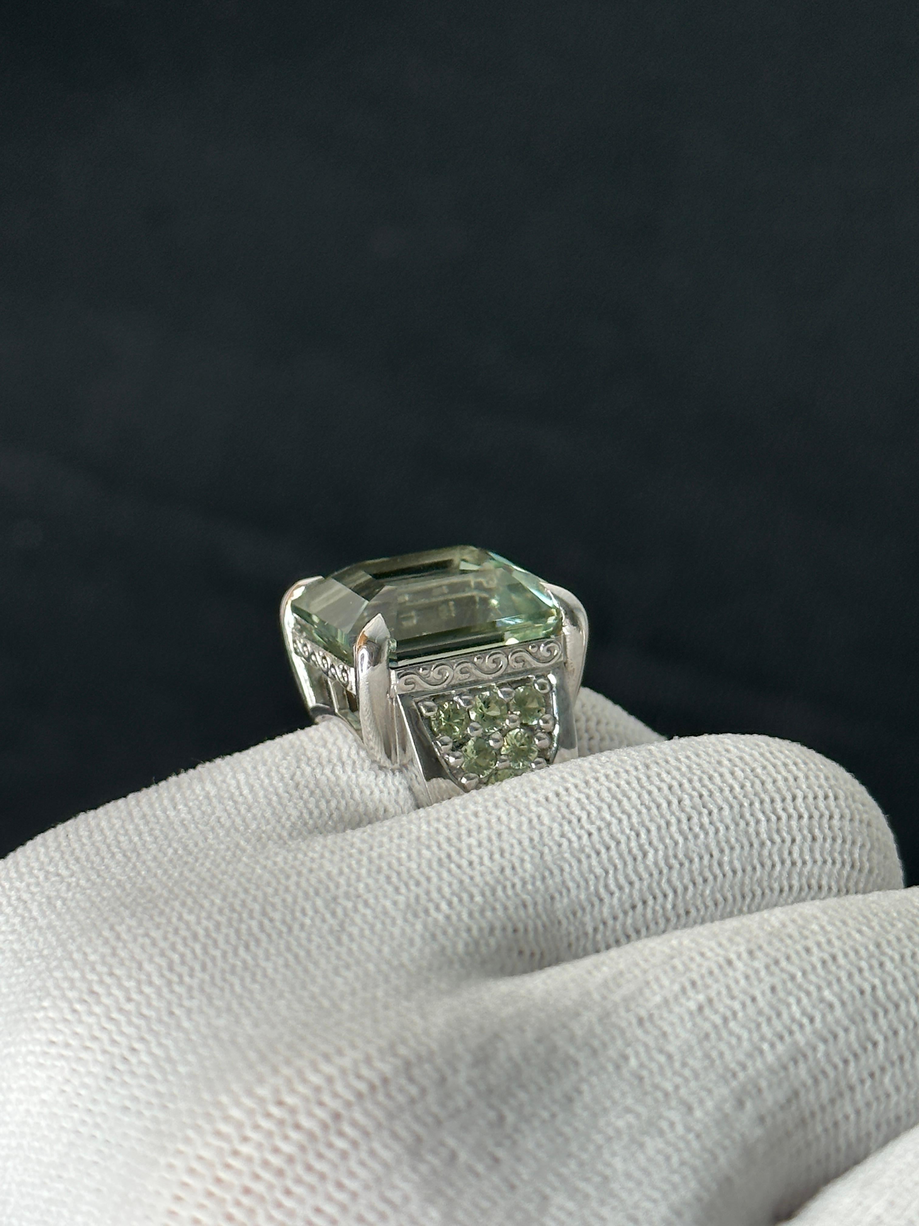 Orloff of Denmark, Green Amethyst & Sapphire Ring set in 925 Sterling Silver In New Condition In Hua Hin, TH