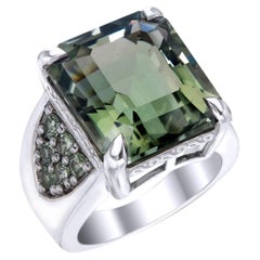 Orloff of Denmark, Green Amethyst & Sapphire Ring set in 925 Sterling Silver