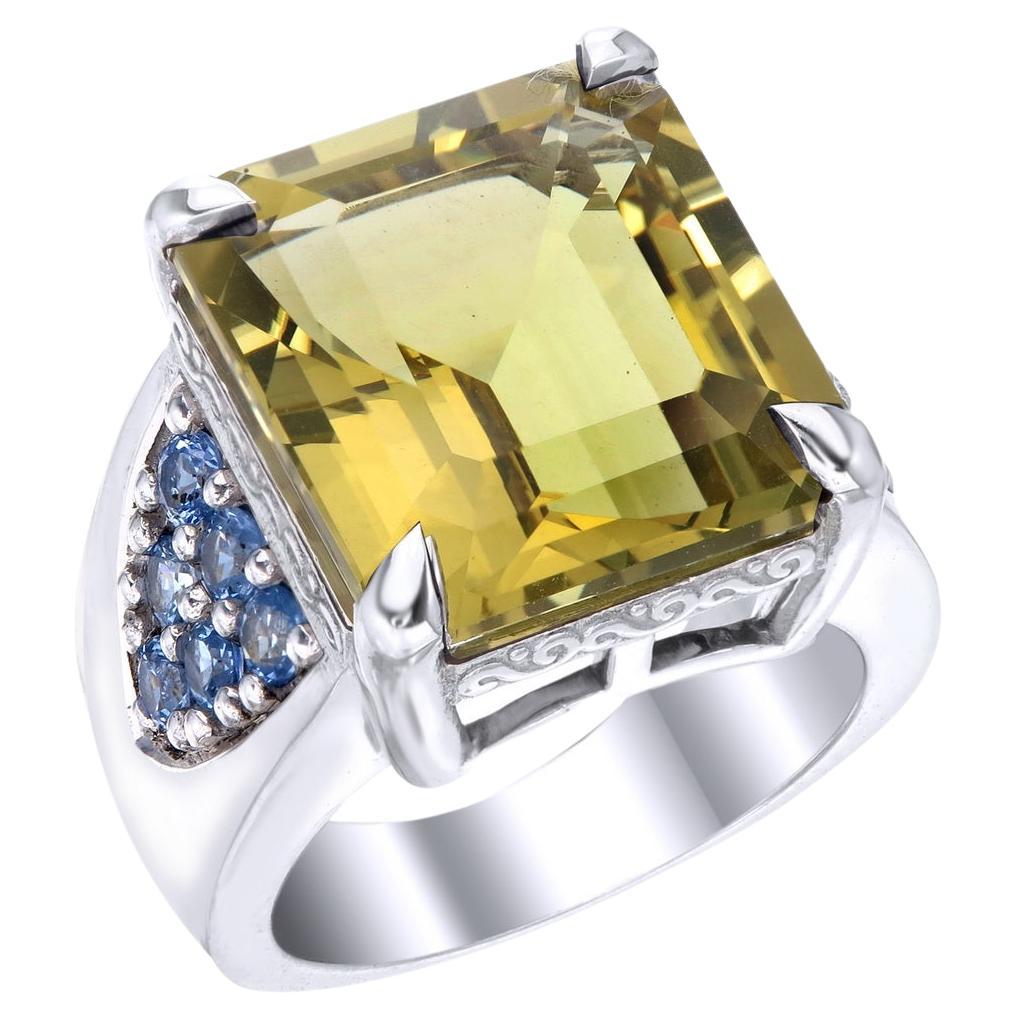 Orloff of Denmark, Lemon Quartz & Sapphire Ring set in 925 Sterling Silver For Sale