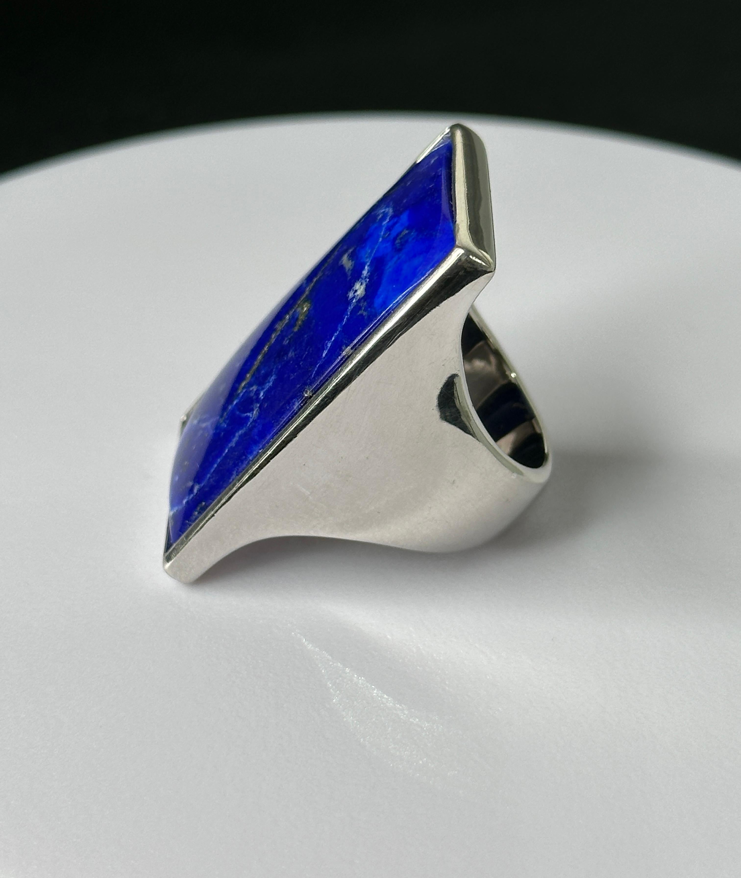 Cabochon Orloff of Denmark, Massive 38 carat Lapis Lazuli Sterling Silver Ring 