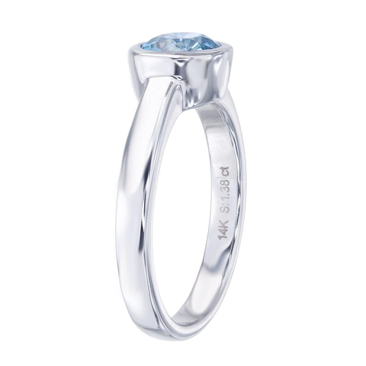 Contemporary Orloff of Denmark, 1.38 ct Metallic Blue Zircon Solitaire Ring in 14K White Gold For Sale