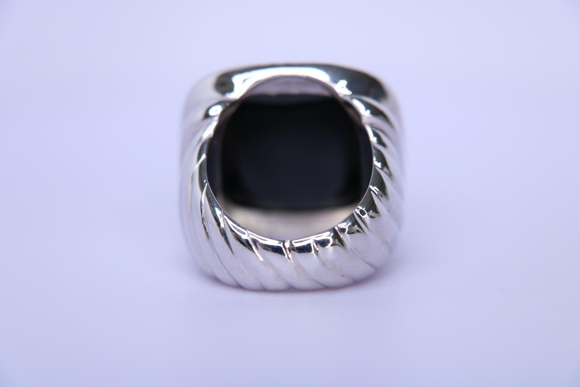 Cabochon Orloff of Denmark, Onyx & Orange Sapphire Statement Ring - 925 Silver For Sale