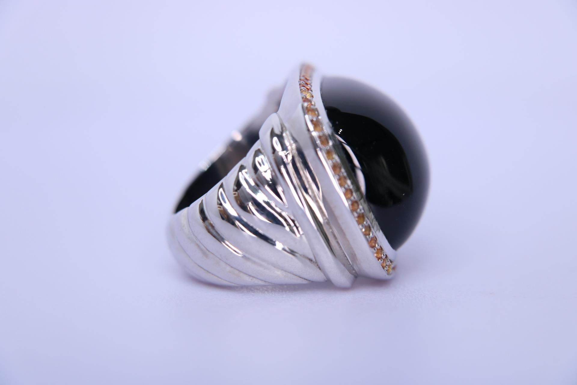Orloff of Denmark, Onyx & Orange Sapphire Statement Ring - 925 Silver In New Condition For Sale In Hua Hin, TH