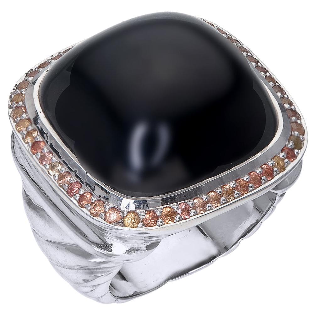 Statement-Ring von Orloff aus Dänemark mit Onyx und orangefarbenem Saphir - 925 Silber