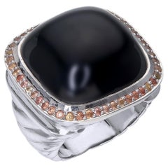 Orloff of Denmark, Onyx & Orange Sapphire Statement Ring - Argent 925