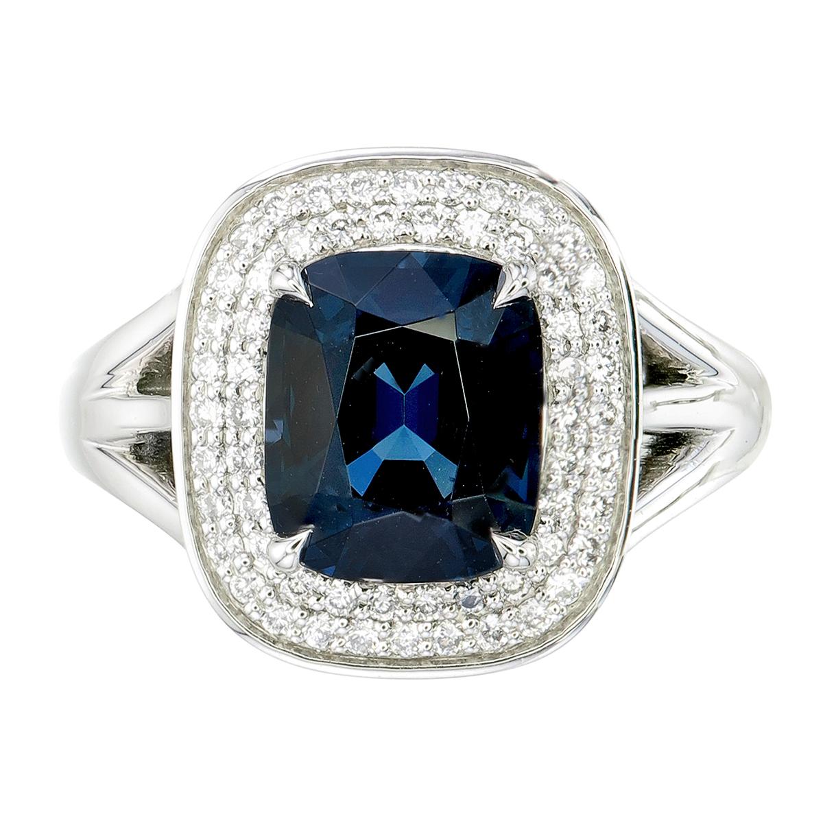 Platinum ring set with a 2.69 carat Blue Cobalt Spinel & 58pcs. Diamonds total 0.30 carat.
Ring Size: 6 US
Stone Dimesions: 8.92 x 7.45 x 5.05 mm
Stone weight: 2.69 carat
Stone origin: Burma ( Mynamar)
Shape: Cushion cut
No Heat
GIL cerified report