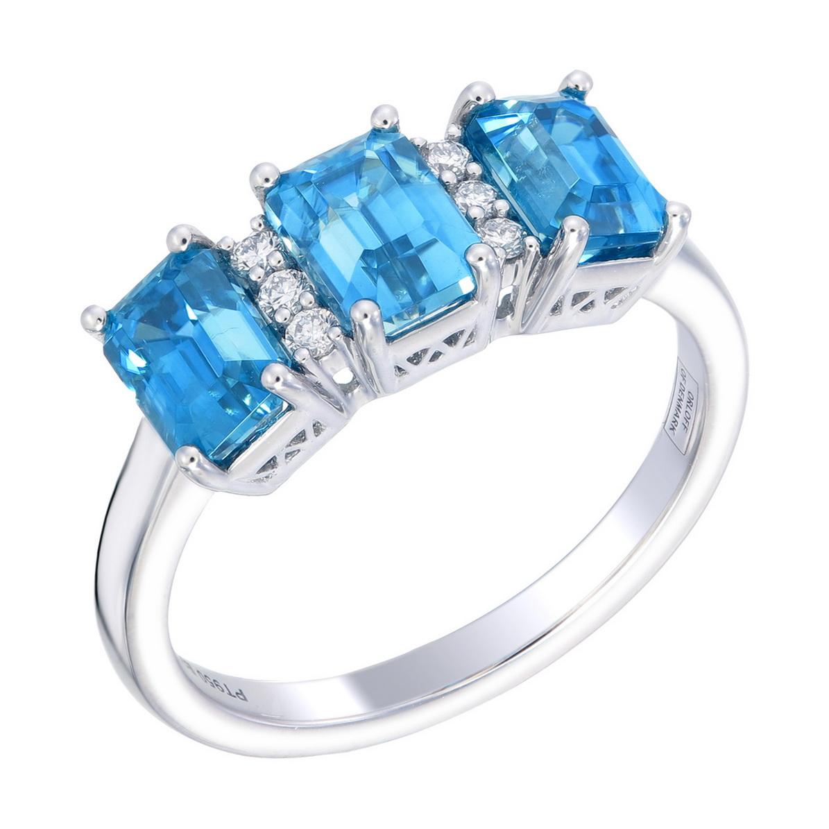 Artista Anello Orloff of Denmark in platino con 3 zirconi blu naturali e diamanti in vendita