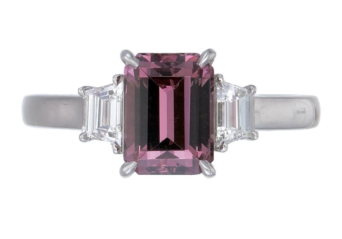 Classic Orloff of Denmark 3 stone Platinum ring with Pink Spinel and Diamonds
Ring Weight: 5.46 gram
Ring Size: 6
Stamped: Orloff of Denmark, PT950,
Stone: Unheated Natural Pink Spinel
Stone Cut: Octagonal
Stone Dimensions: 7.77 x 5.79x 4.31