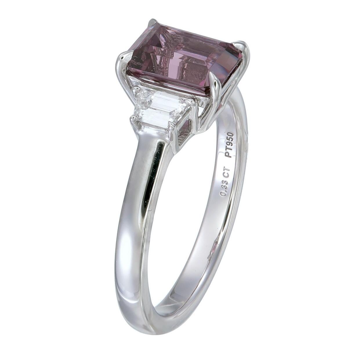 Octagon Cut Orloff of Denmark Platinum ring with Pink Spinel and Diamonds