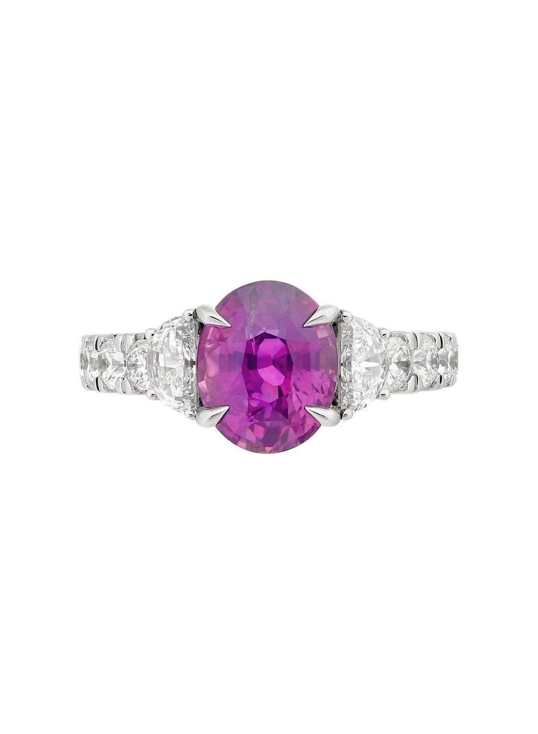 Contemporaneo Orloff of Denmark - PT950 - Anello con diamante e zaffiro color fucsia in vendita