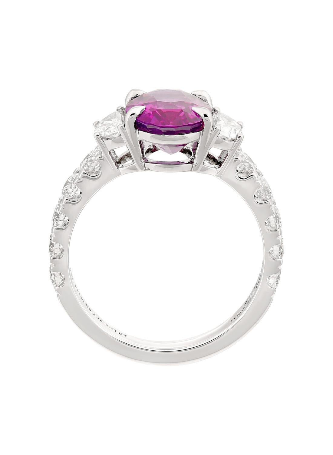 Taglio misto Orloff of Denmark - PT950 - Anello con diamante e zaffiro color fucsia in vendita