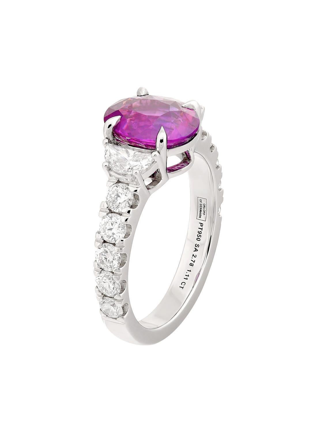 Orloff of Denmark - PT950 - Anello con diamante e zaffiro color fucsia In condizioni Nuovo in vendita a Hua Hin, TH
