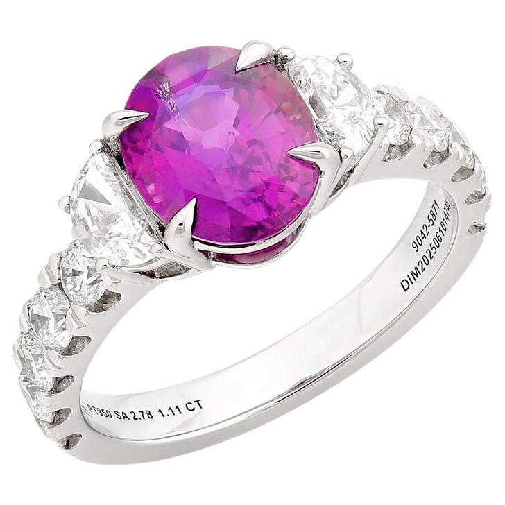 Orloff of Denmark - PT950 - Anello con diamante e zaffiro color fucsia in vendita