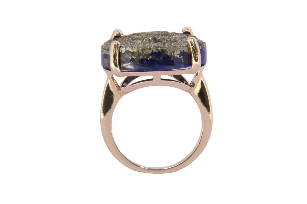 Uncut Orloff of Denmark, Pyrite-Lapis Lazuli Ring in 14 Karat Yellow Gold For Sale