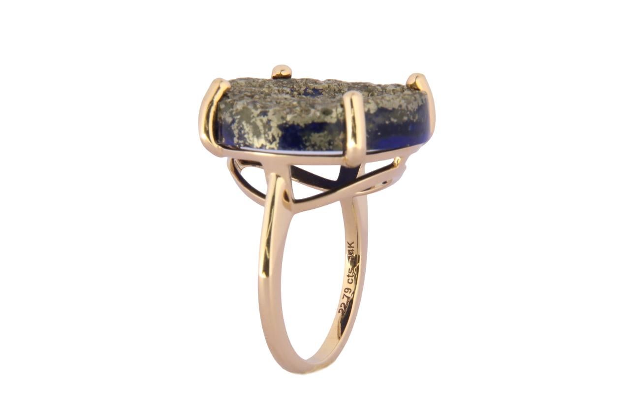 Orloff of Denmark, Pyrite-Lapis Lazuli Ring in 14 Karat Yellow Gold In New Condition For Sale In Hua Hin, TH