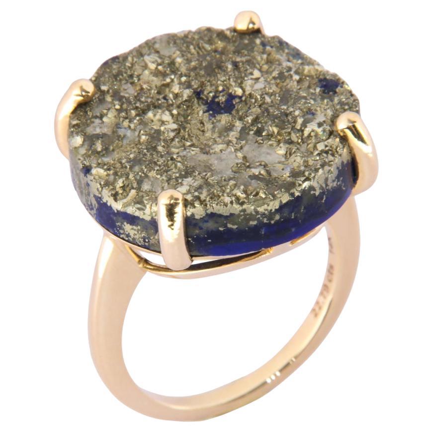 Orloff of Denmark, Pyrite-Lapis Lazuli Ring in 14 Karat Yellow Gold For Sale