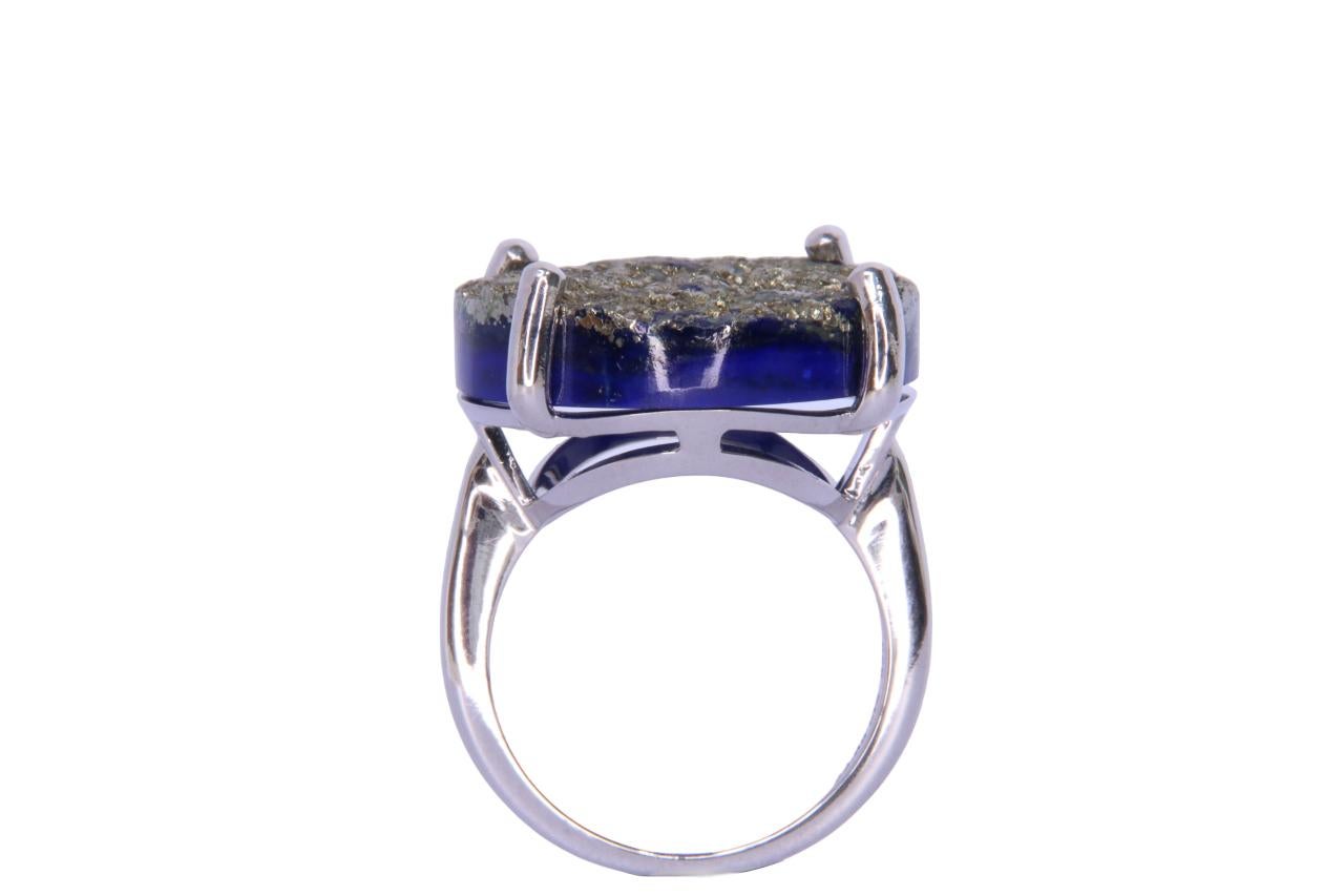 Uncut Orloff of Denmark, Pyrite-Lapis Lazuli Ring in 925 Sterling Silver