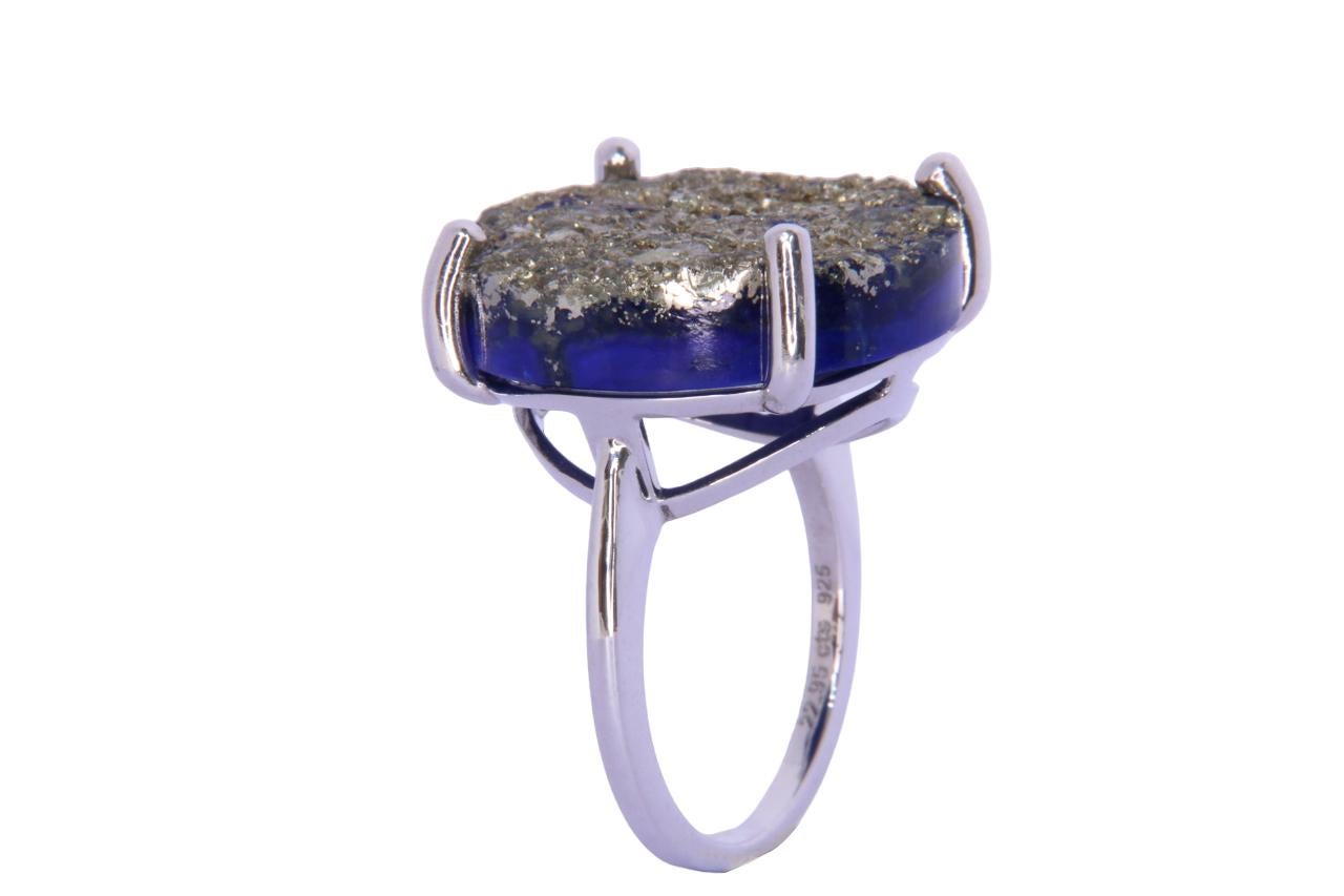 Orloff of Denmark, Pyrite-Lapis Lazuli Ring in 925 Sterling Silver In New Condition In Hua Hin, TH