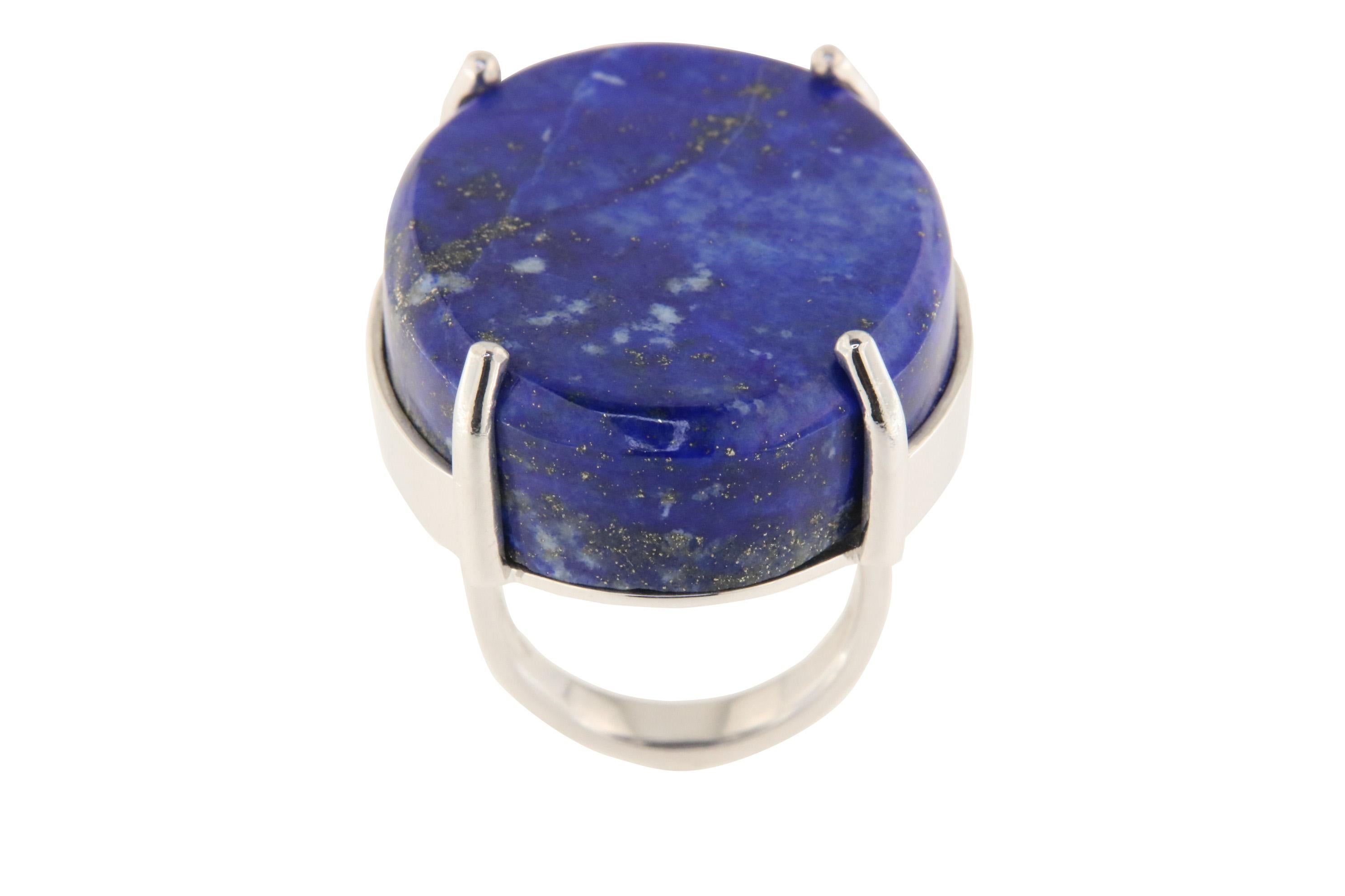 Cabochon Orloff of Denmark, Stunning 103 carat Lapis Lazuli Ring in 925 Sterling Silver For Sale