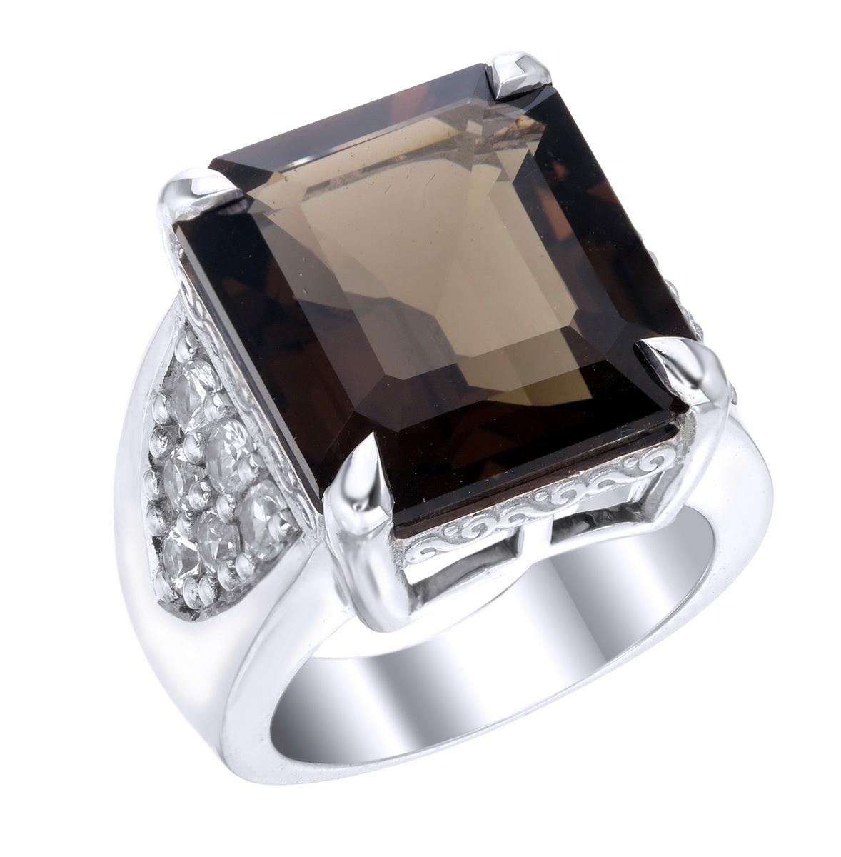 Orloff of Denmark; 13.91 carat Smoky Quartz Sterling Silver Ring set with twelve Fancy White Sapphires.

This piece has been fashioned out of 925 sterling silver, and features a near-14 carat smoky quartz gem held by a claw setting of four sharp
