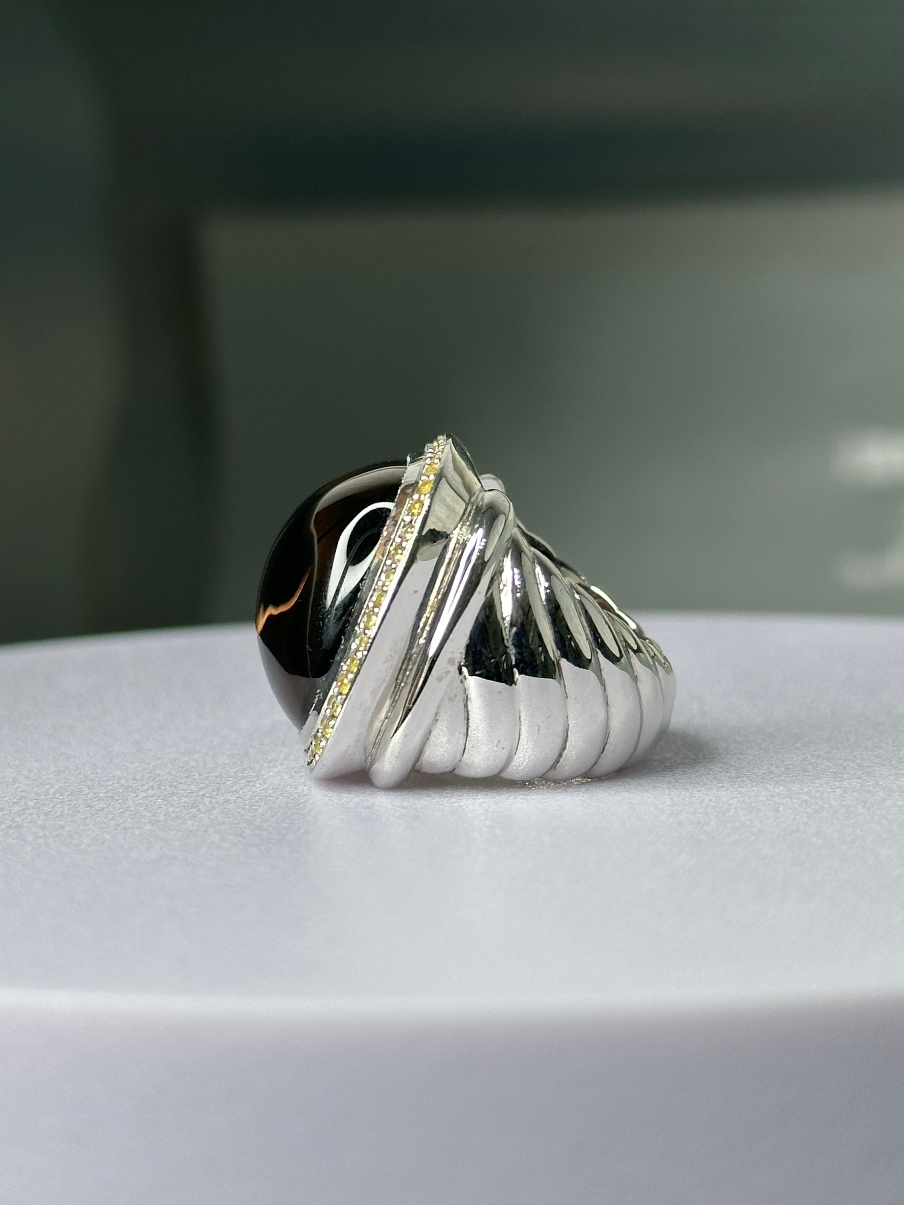 Contemporary Orloff of Denmark, Smoky Quartz & Yellow Sapphire Statement Ring - 925 Silver For Sale