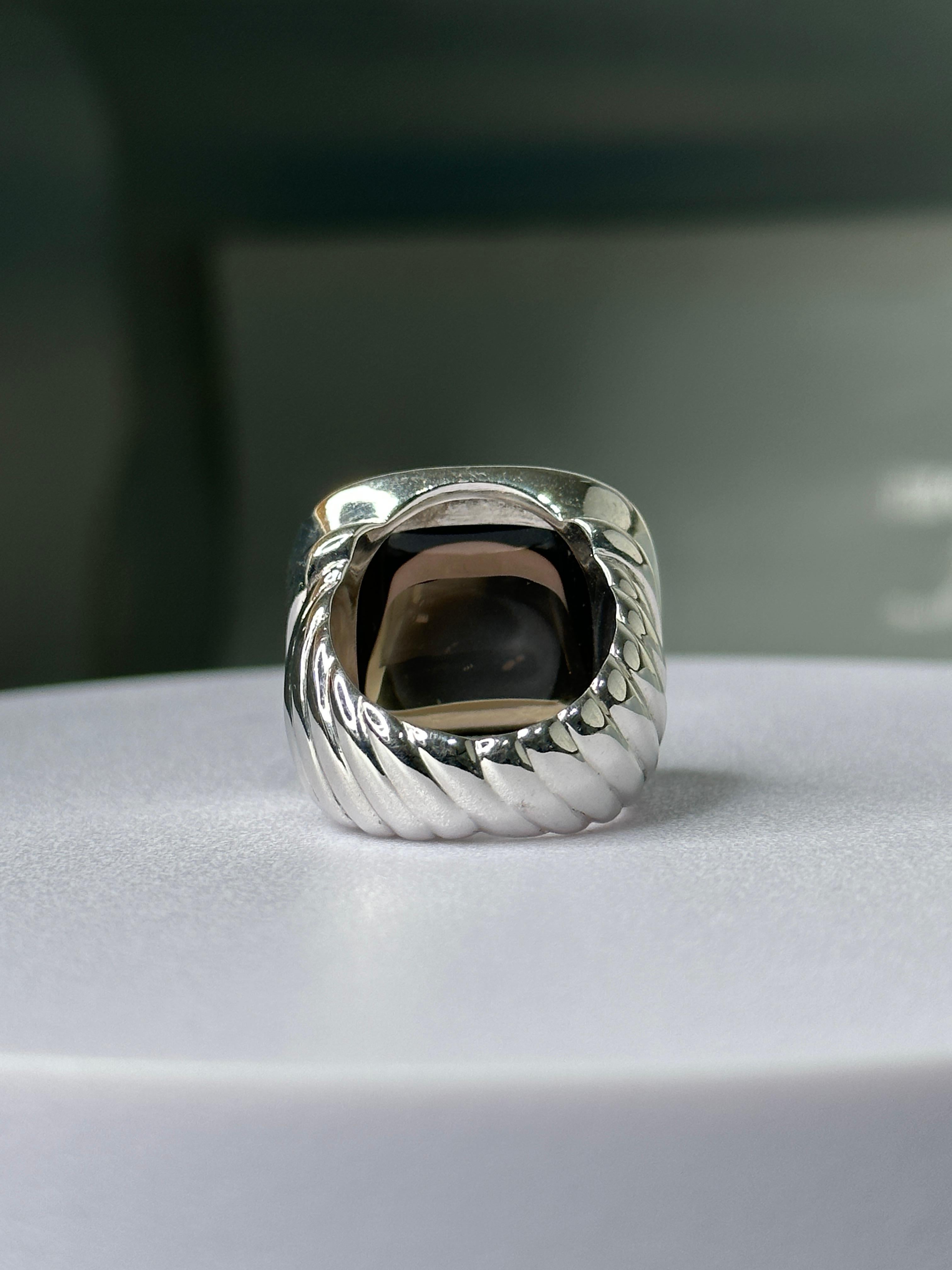 Cabochon Orloff of Denmark, Smoky Quartz & Yellow Sapphire Statement Ring - 925 Silver For Sale