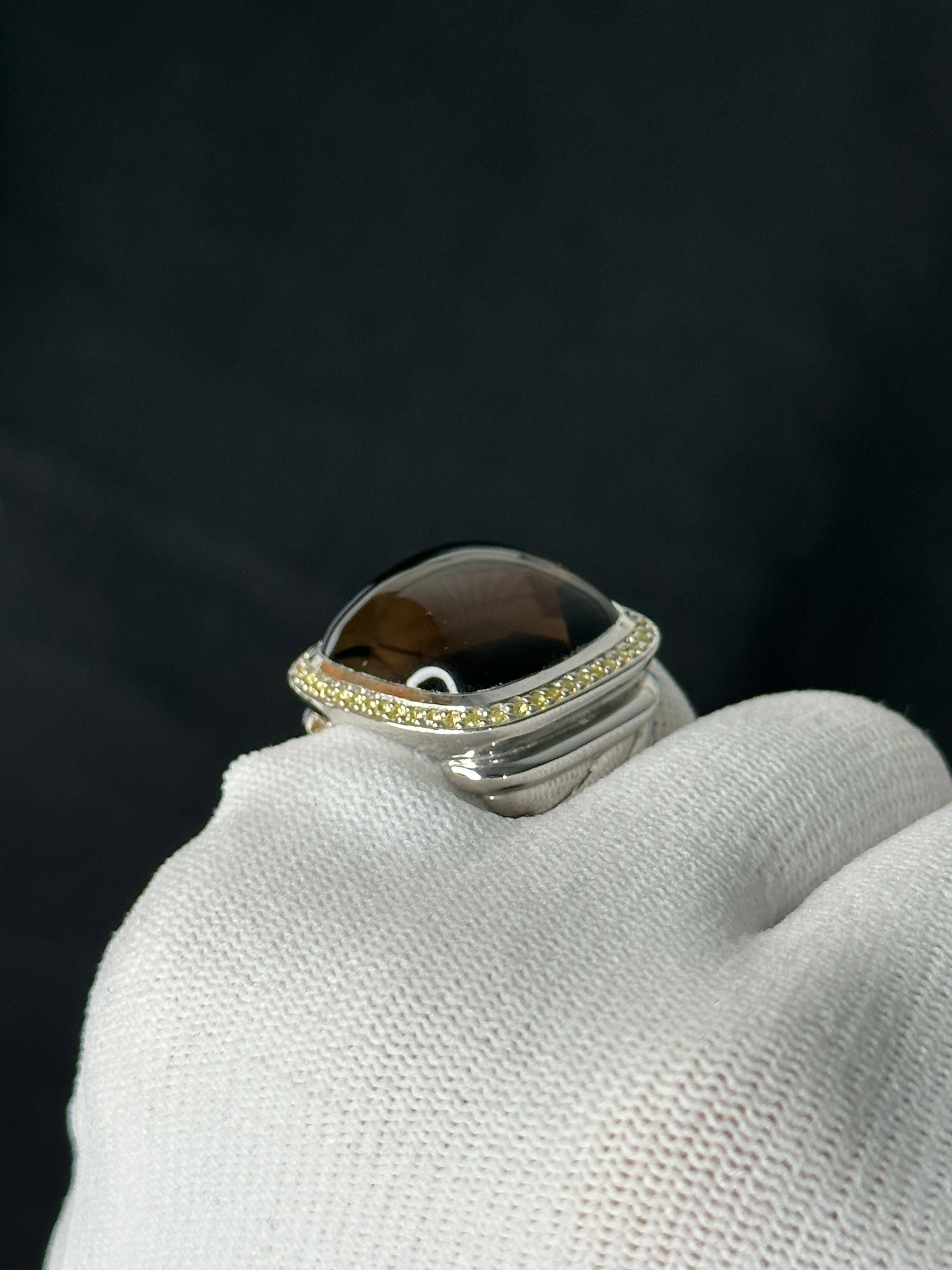 Orloff of Denmark, Smoky Quartz & Yellow Sapphire Statement Ring - 925 Silver In New Condition For Sale In Hua Hin, TH