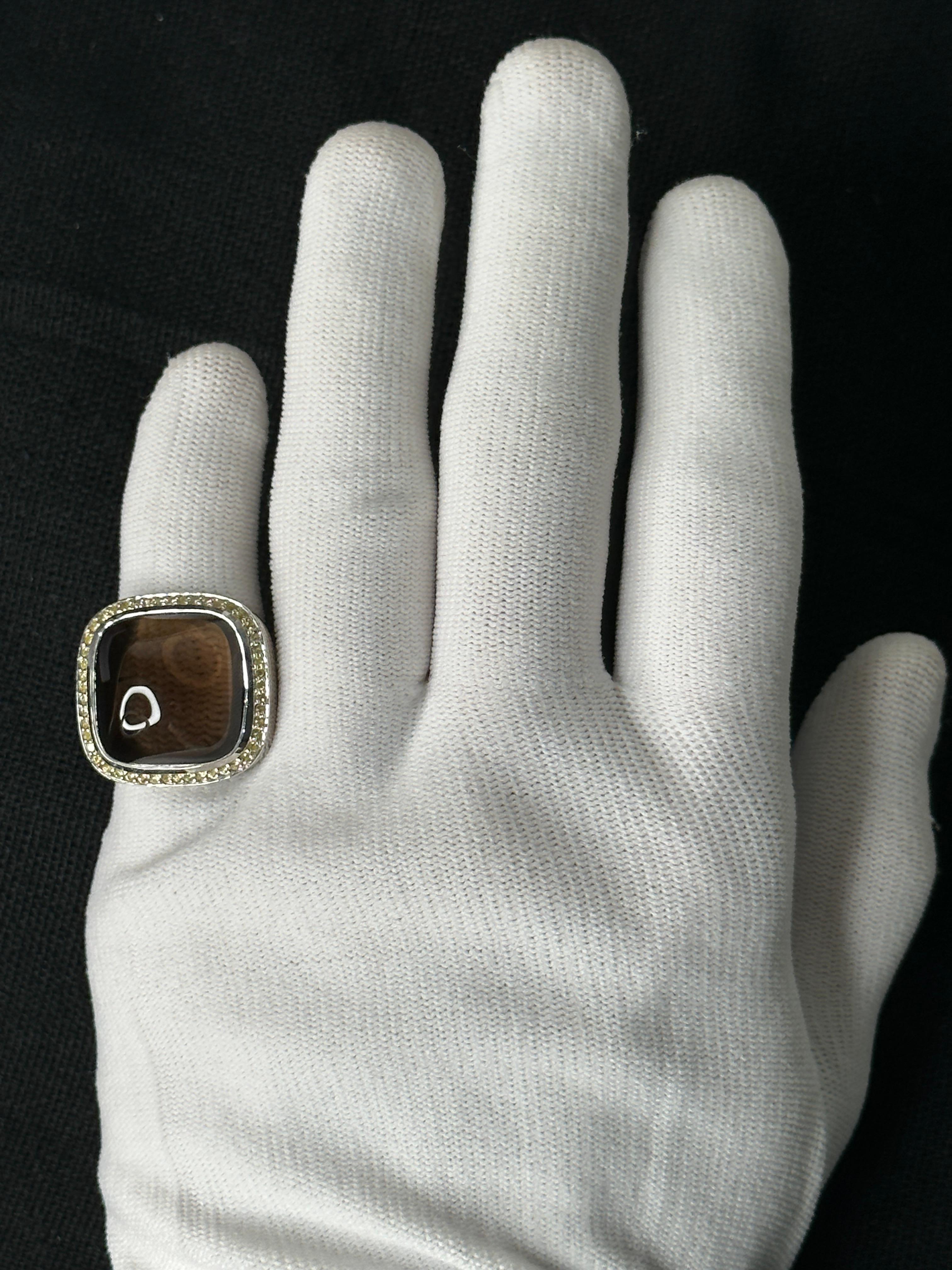 Women's or Men's Orloff of Denmark, Smoky Quartz & Yellow Sapphire Statement Ring - 925 Silver For Sale