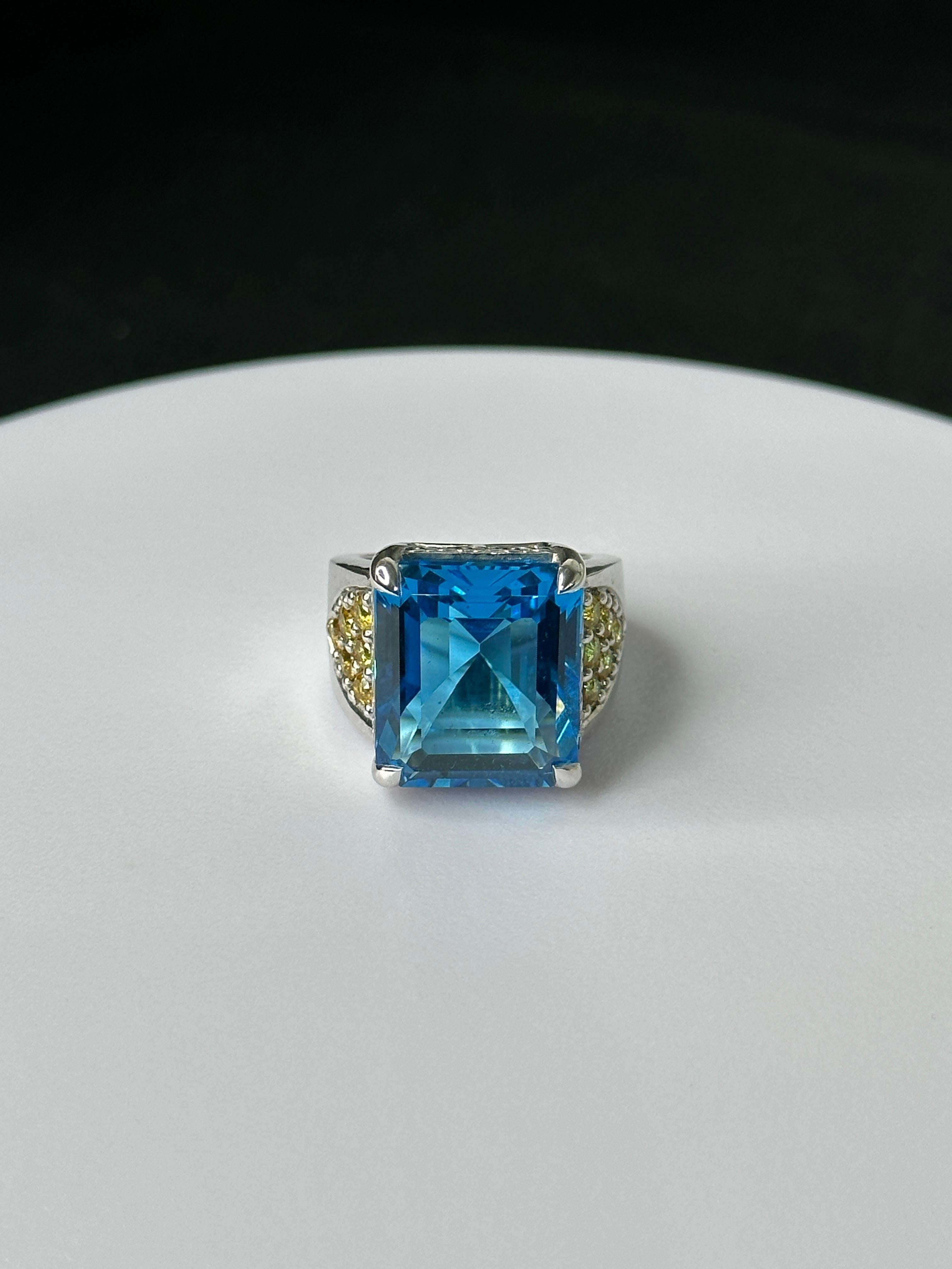 Contemporary Orloff of Denmark, Swiss Blue Topaz & Sapphire Ring set in 925 Sterling Silver For Sale