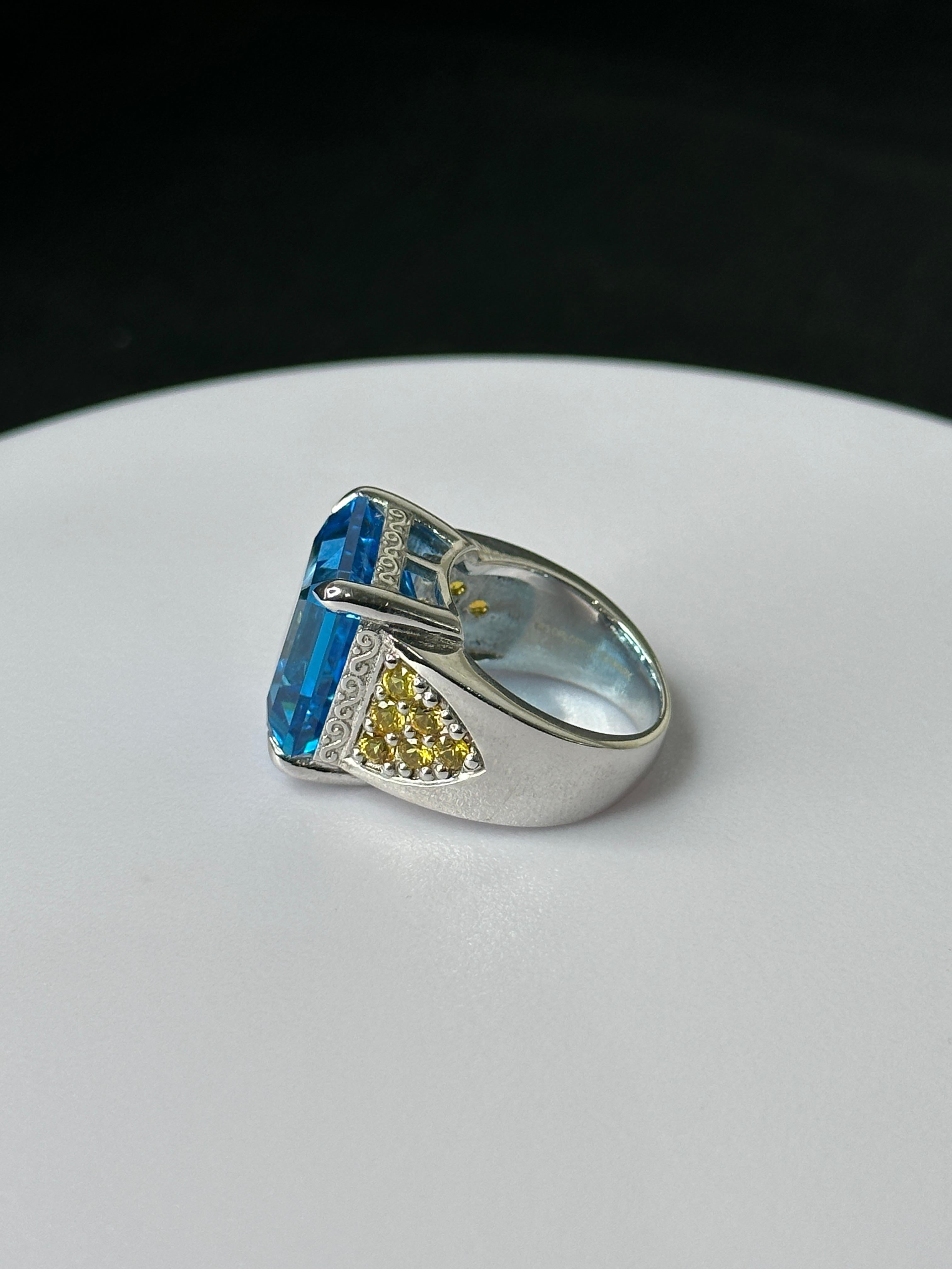 Orloff of Denmark, Swiss Blue Topaz & Sapphire Ring set in 925 Sterling Silver In New Condition For Sale In Hua Hin, TH