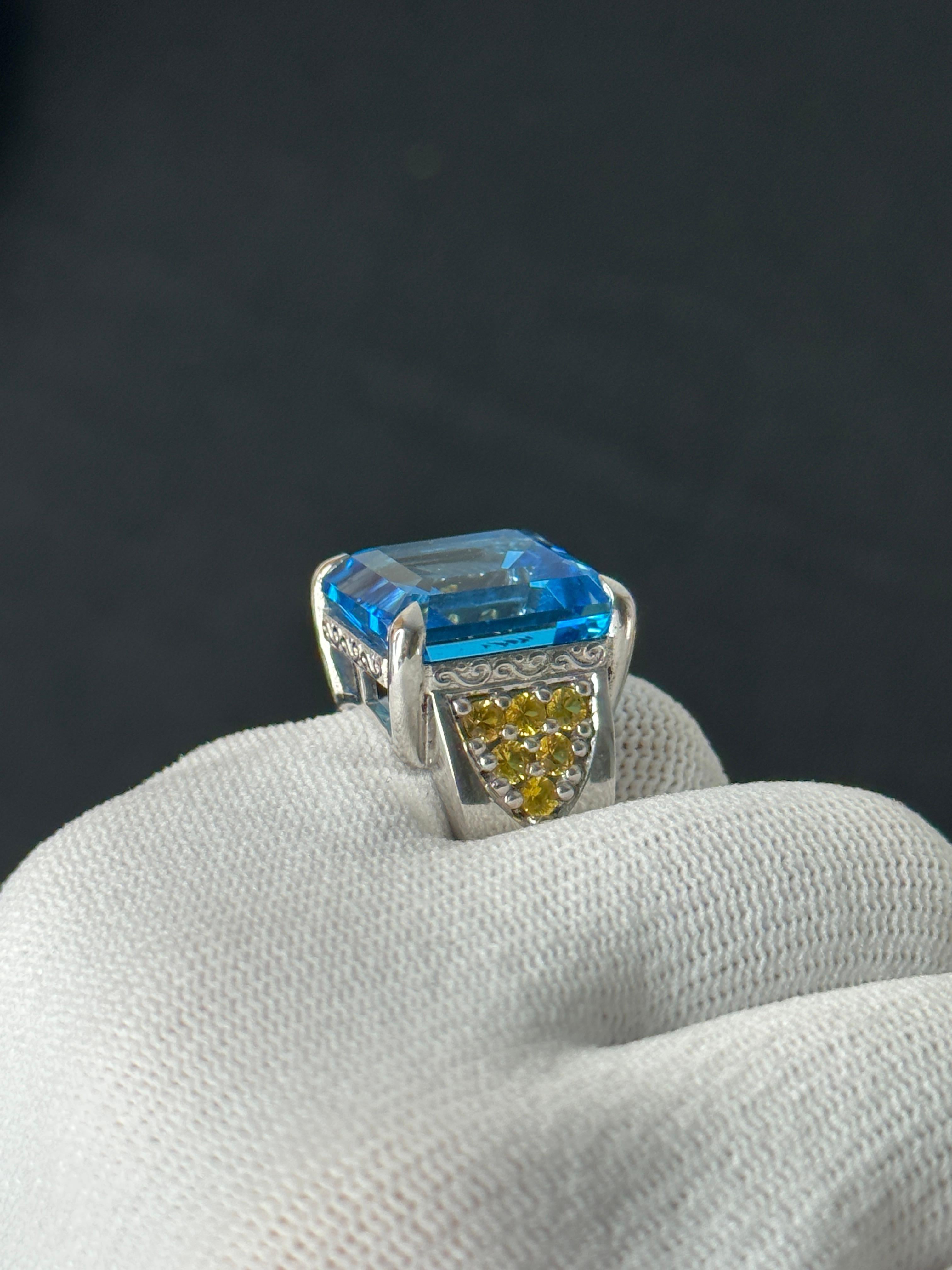 Orloff of Denmark, Swiss Blue Topaz & Sapphire Ring set in 925 Sterling Silver For Sale 1