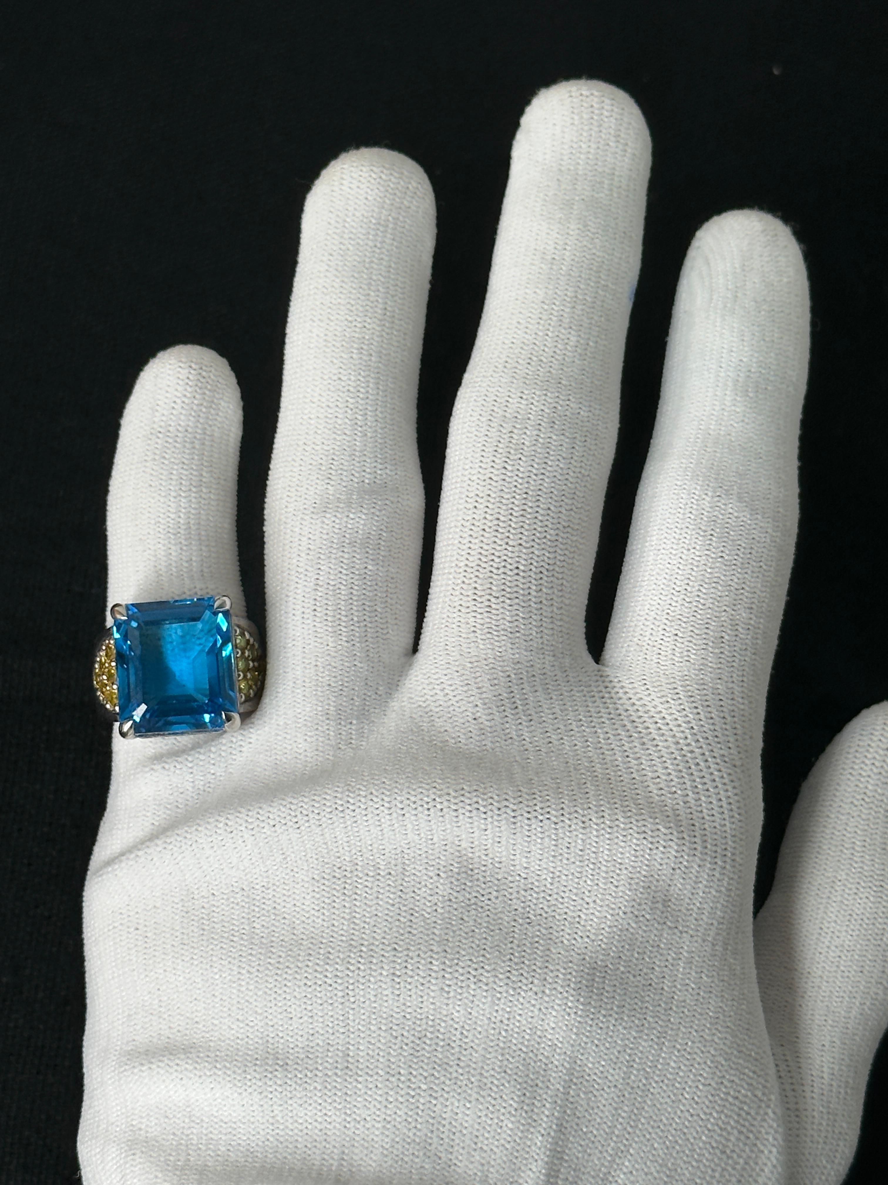Orloff of Denmark, Swiss Blue Topaz & Sapphire Ring set in 925 Sterling Silver For Sale 2