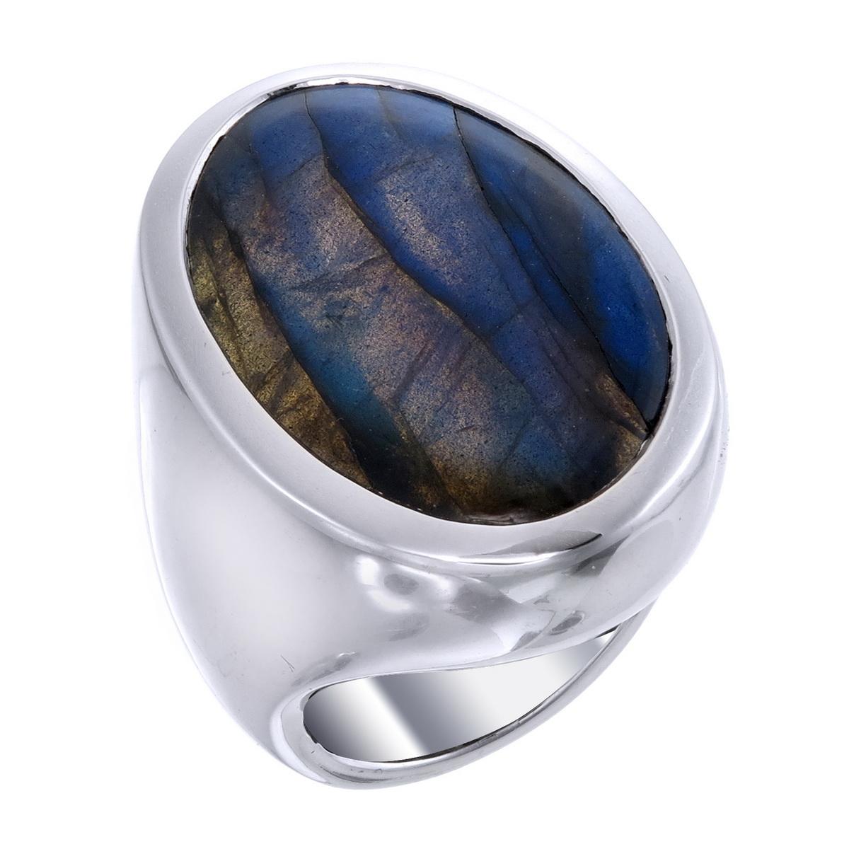 Orloff of Denmark; 34.67 carat Labradorite Sculpture ring fashioned out of 925 Sterling Silver.

A substantial piece of jewelry, this 35 carat labradorite sterling silver ring features a generously sized labradorite gemstone set within a sturdy
