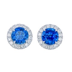 Orloff of Denmark, Velvet Blue Sapphire Diamond Earrings Set in 14K White Gold