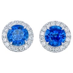 Orloff of Denmark, Velvet Blue Sapphire Diamond Earrings Set in 14K White Gold