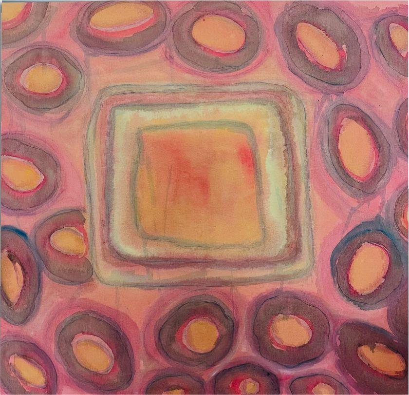 Heart within circles Abstract Painting, Colorful Expression, 120X120 cm