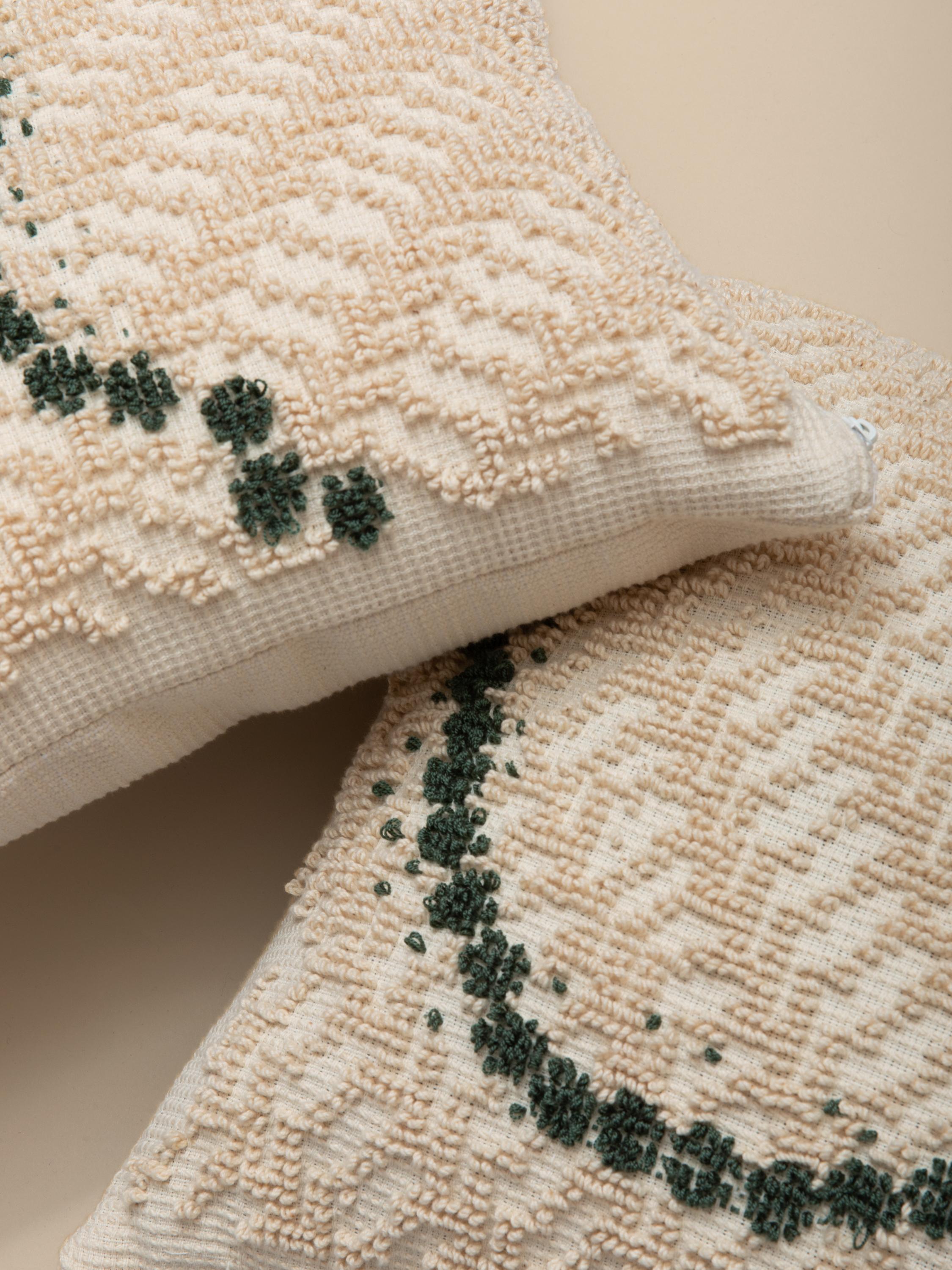 Italian ORMA, Natural White and Green Cotton Cushion