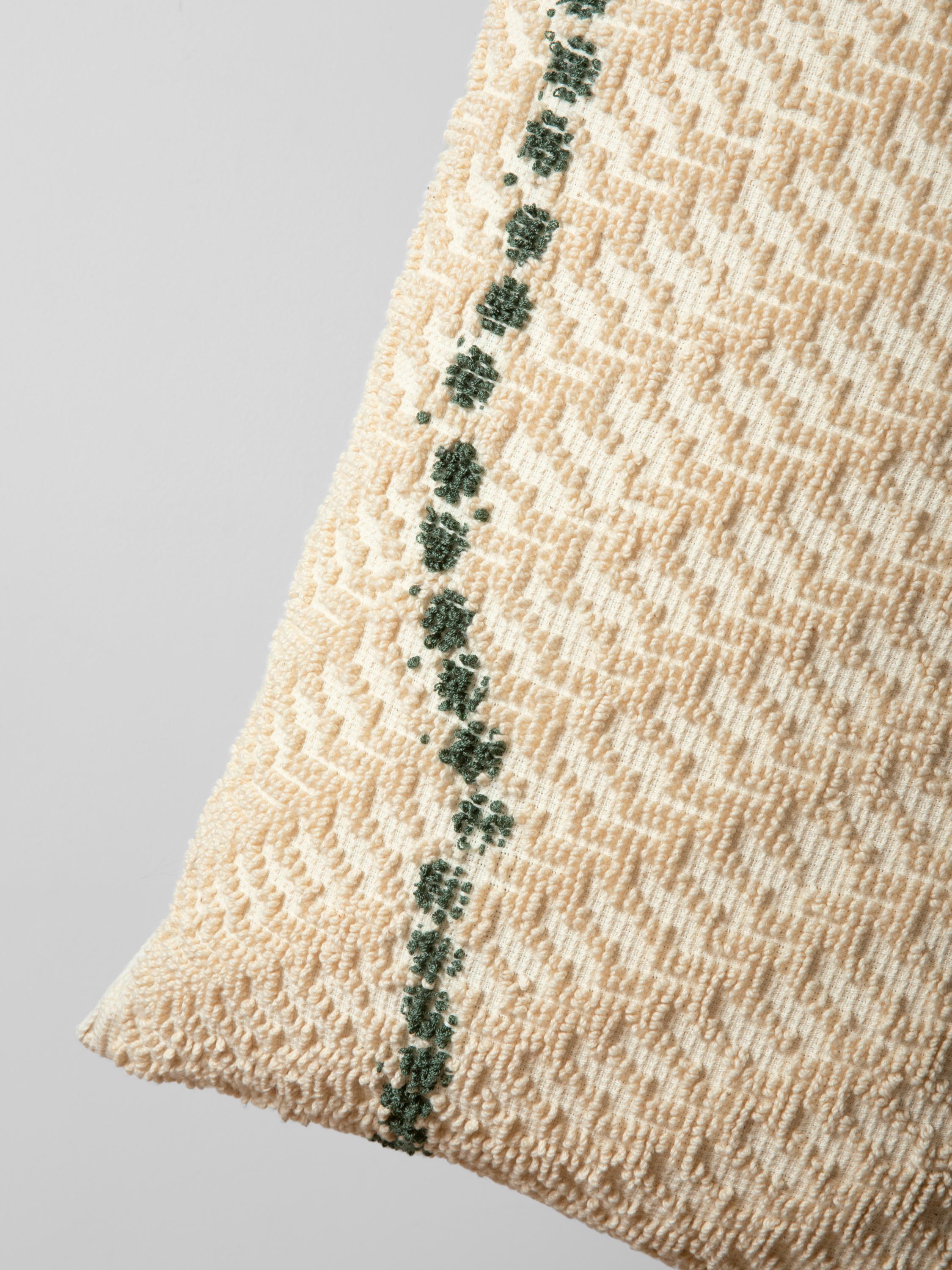 Italian ORMA, Large Natural White and Green Cotton Cushion