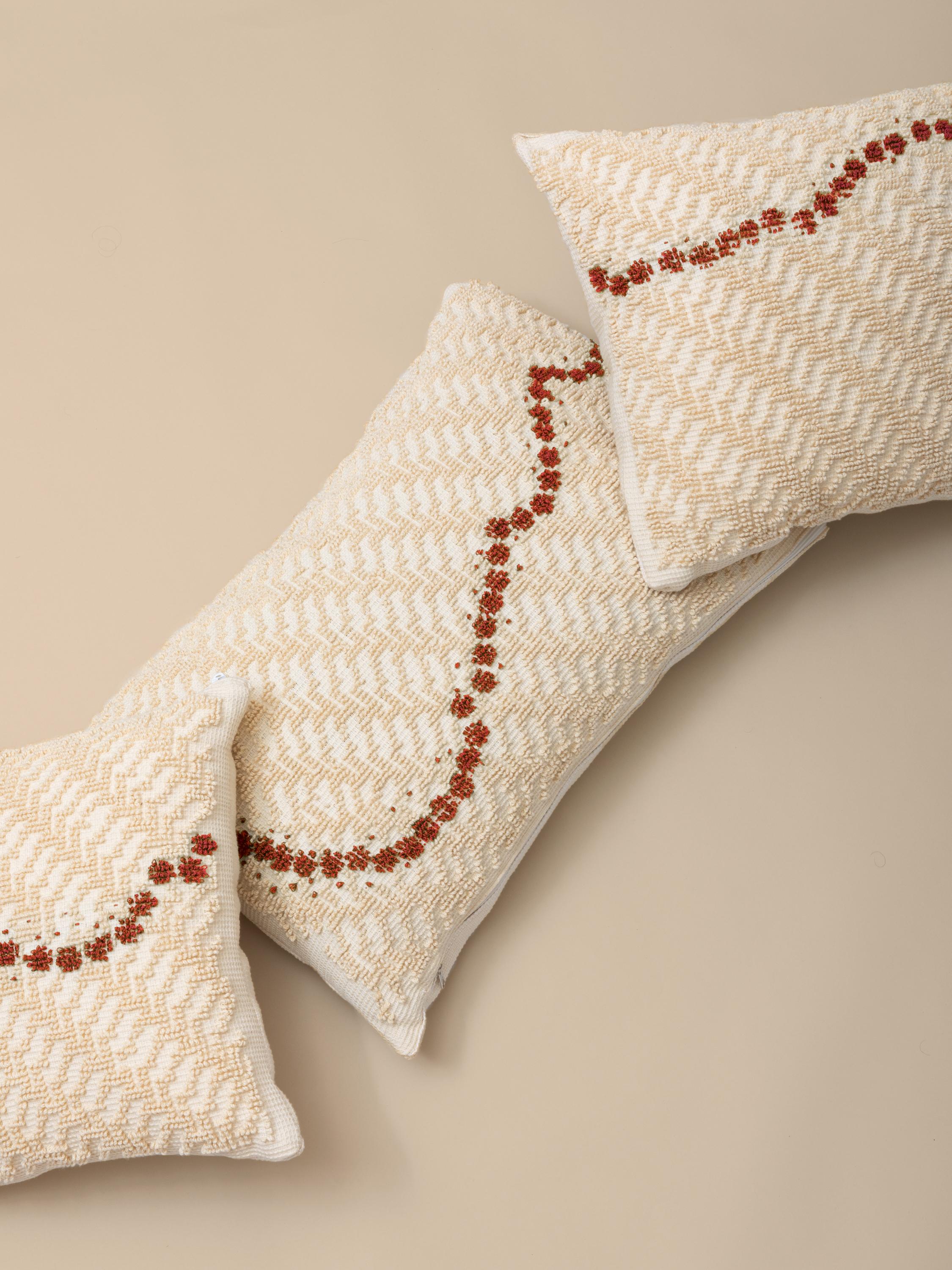 Italian ORMA, Square Natural White and Brown Cotton Cushion