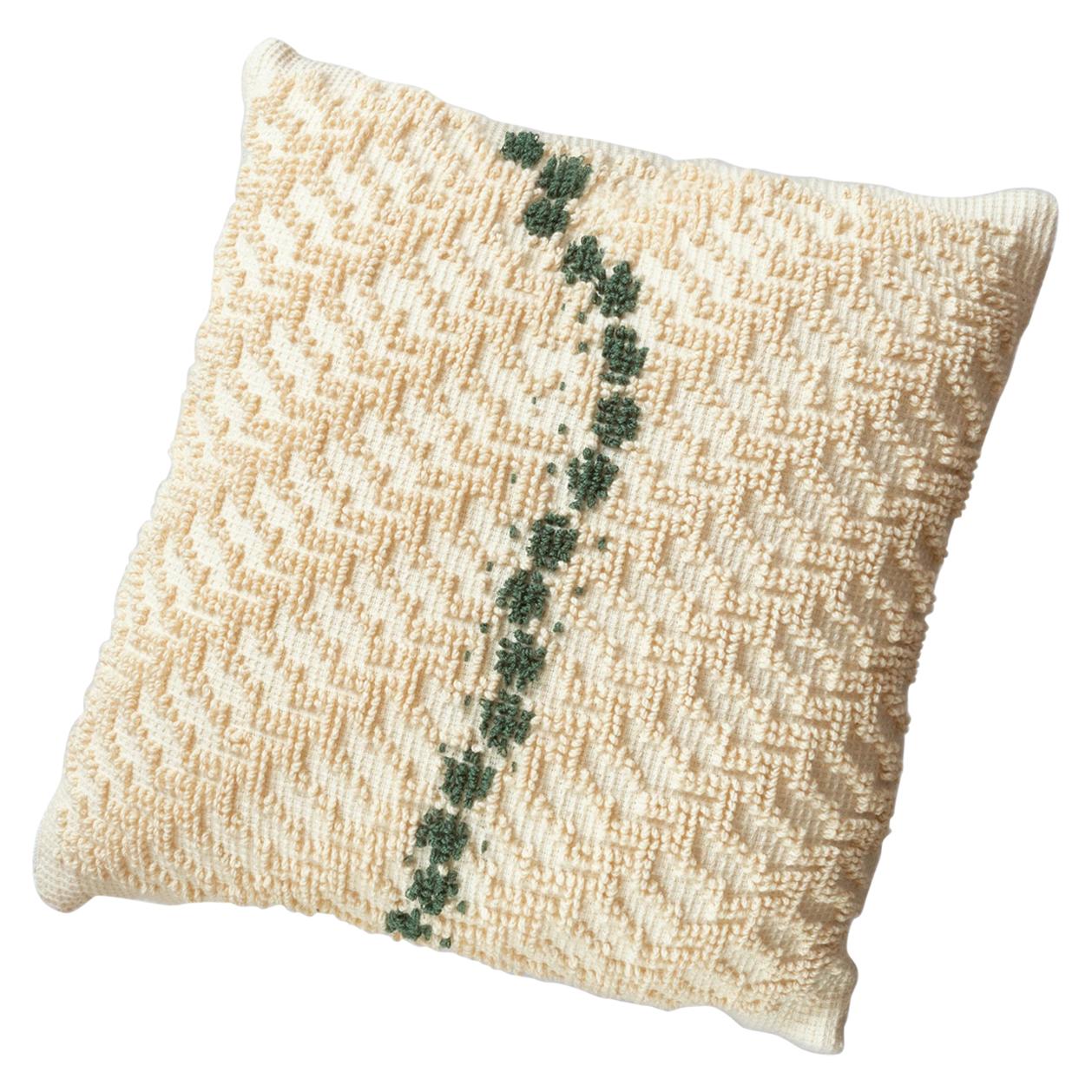 ORMA, Square Natural White and Green Cotton Cushion