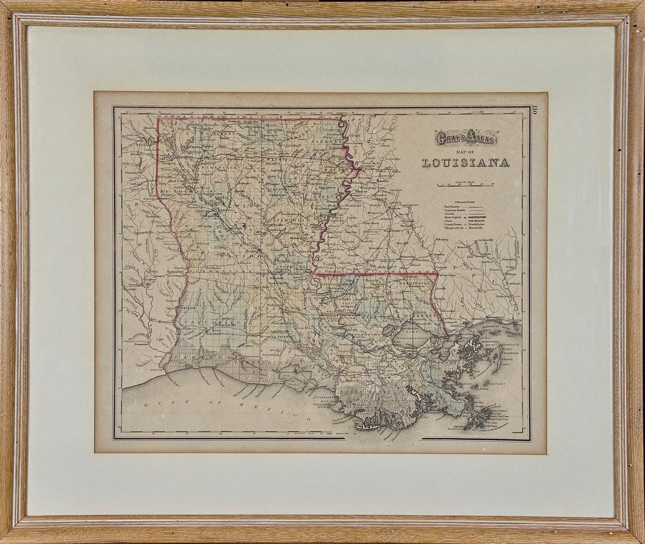 Ormando Wyllis Gray Landscape Print - Louisiana: A Framed 19th Century Map by O.W. Gray