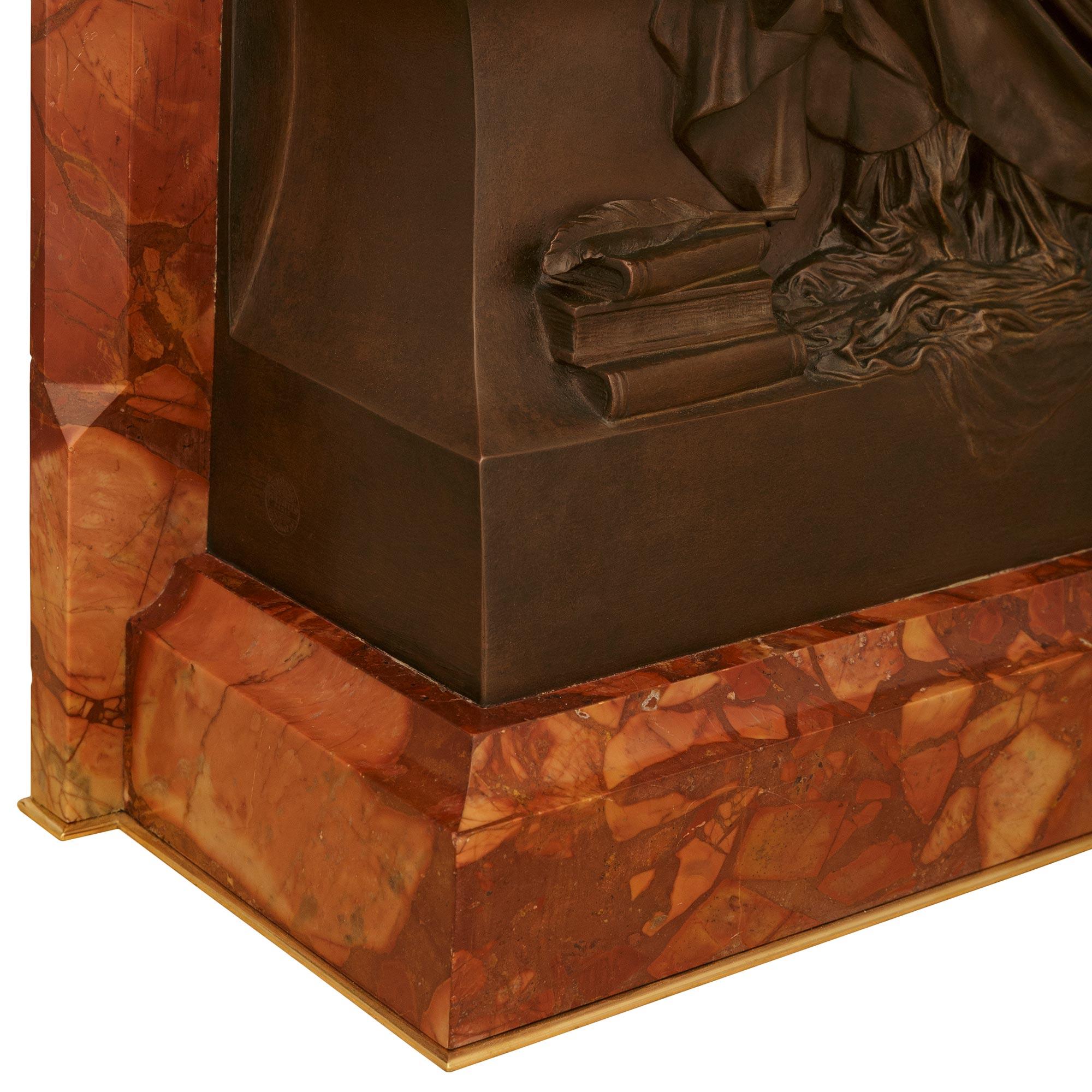 Ormolu and Breccia Pernice marble trophy of Clio, singed by Henri Chapu For Sale 5